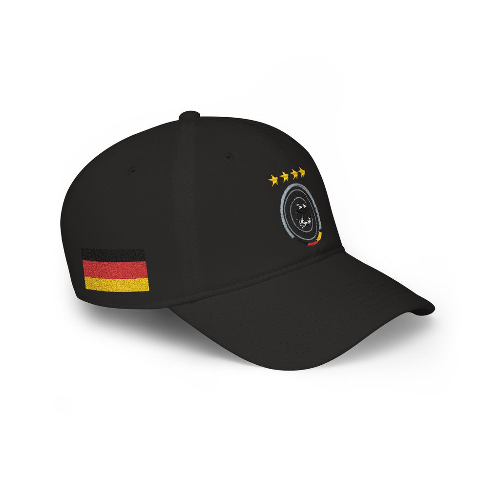 Germany Crest Football Cap — Red Low Profile Hat with Eagle Emblem & Stars