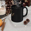 Black Ceramic Mug with Gold FS Monogram — Elegant Luxury Coffee Cup (11oz/15oz)