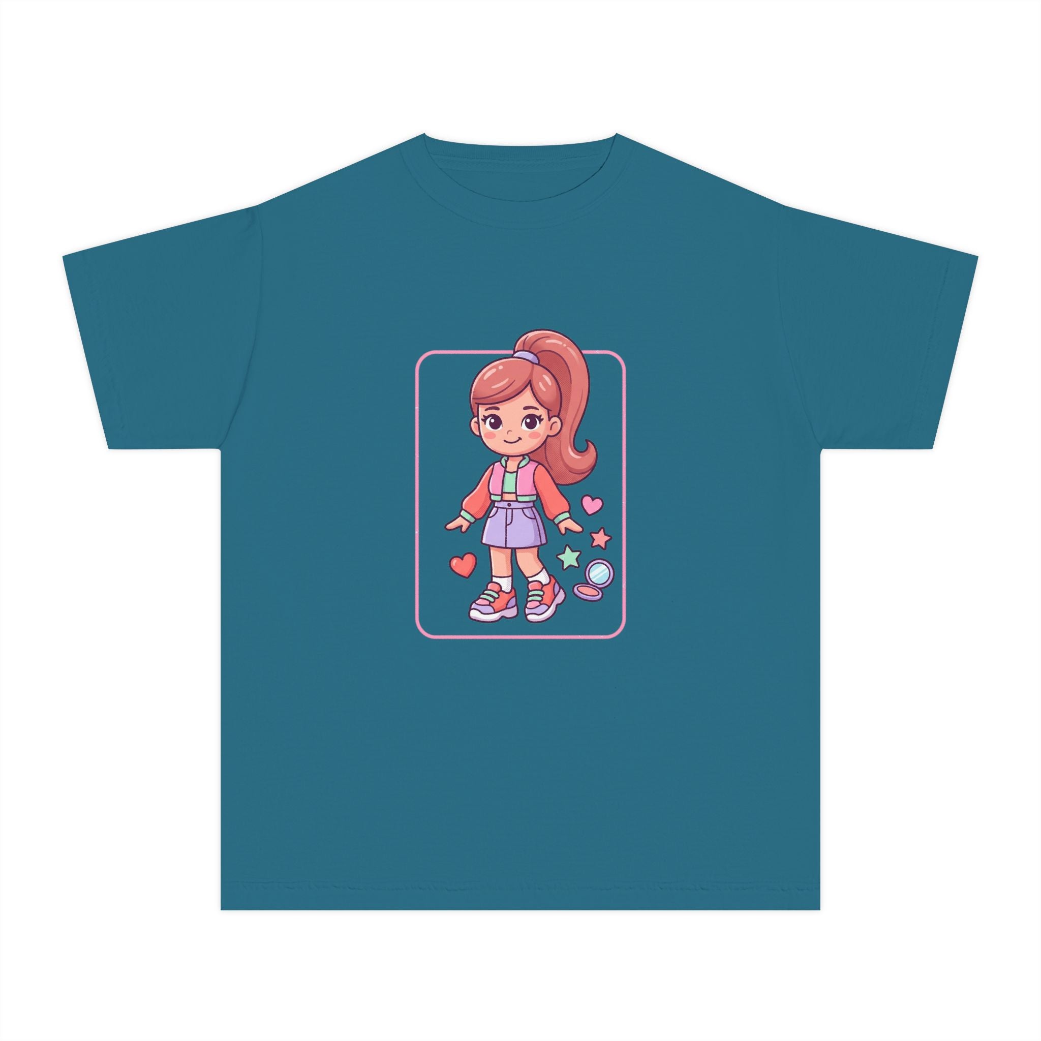 Cute Gamer Girl Youth Tee — Kawaii Cartoon Character Shirt for Kids