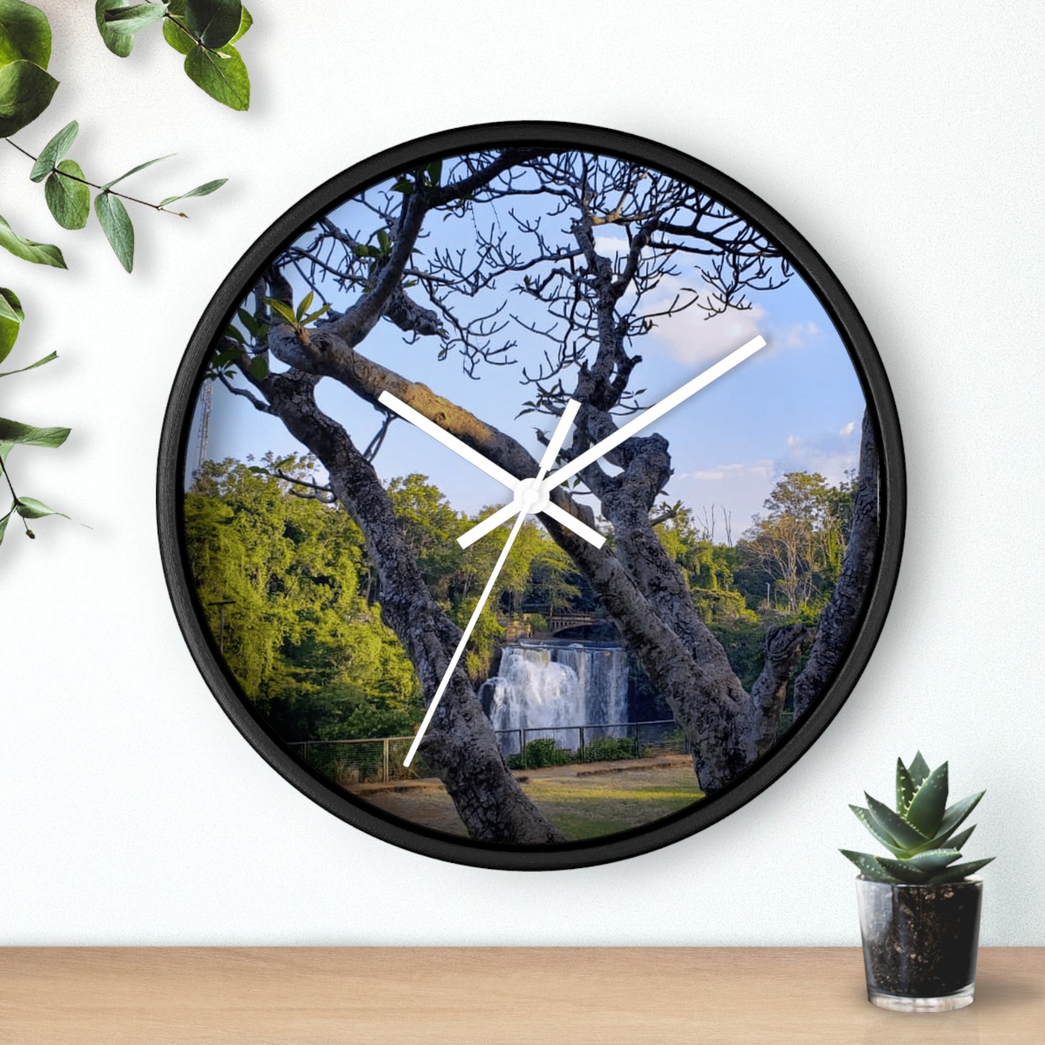 Waterfall Landscape Wall Clock — Scenic Tree View Clock for Home Decor