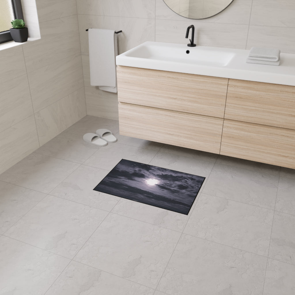 Moonlit Ocean Heavy Duty Floor Mat — Dramatic Black & White Seascape Door Mat