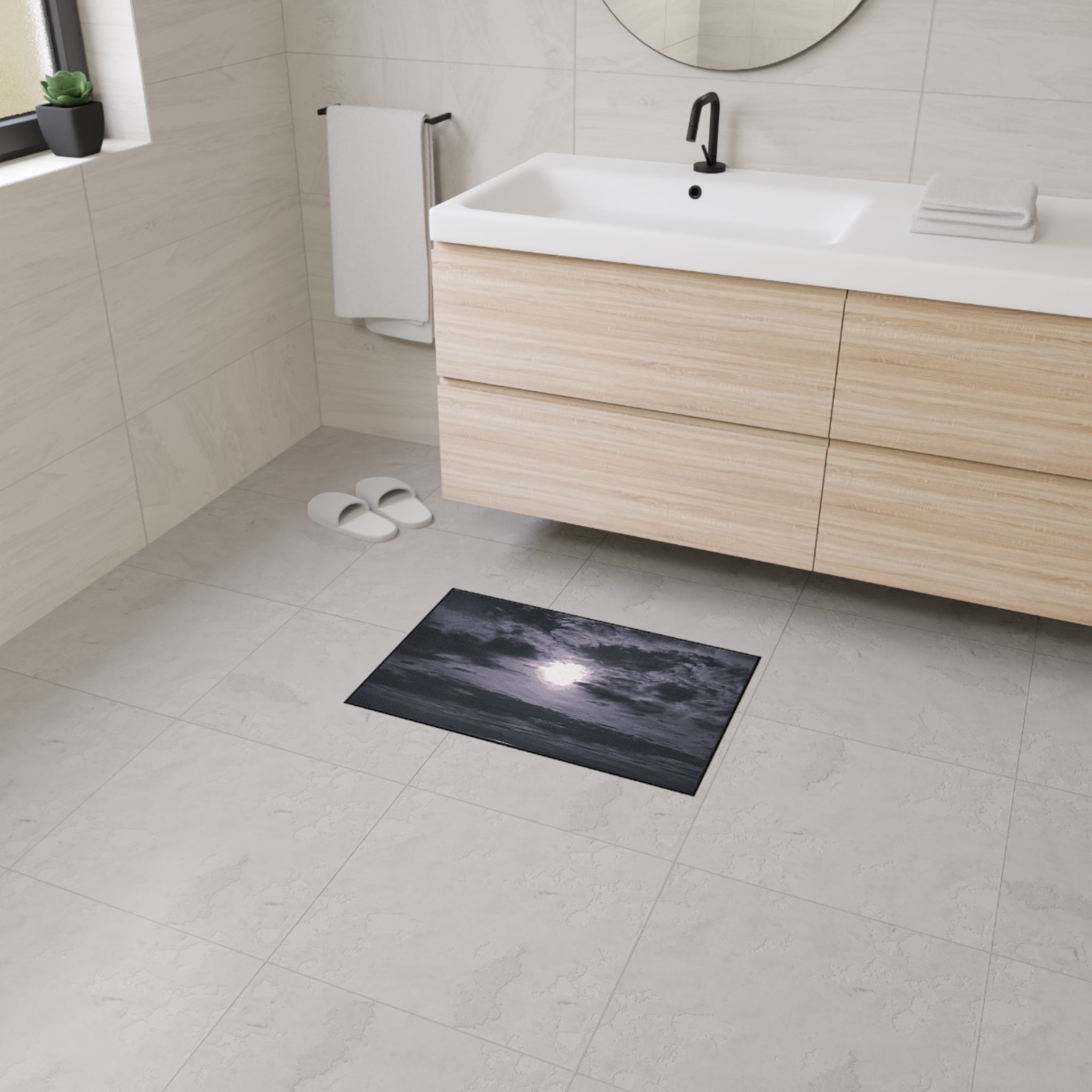 Moonlit Ocean Heavy Duty Floor Mat — Dramatic Black & White Seascape Door Mat