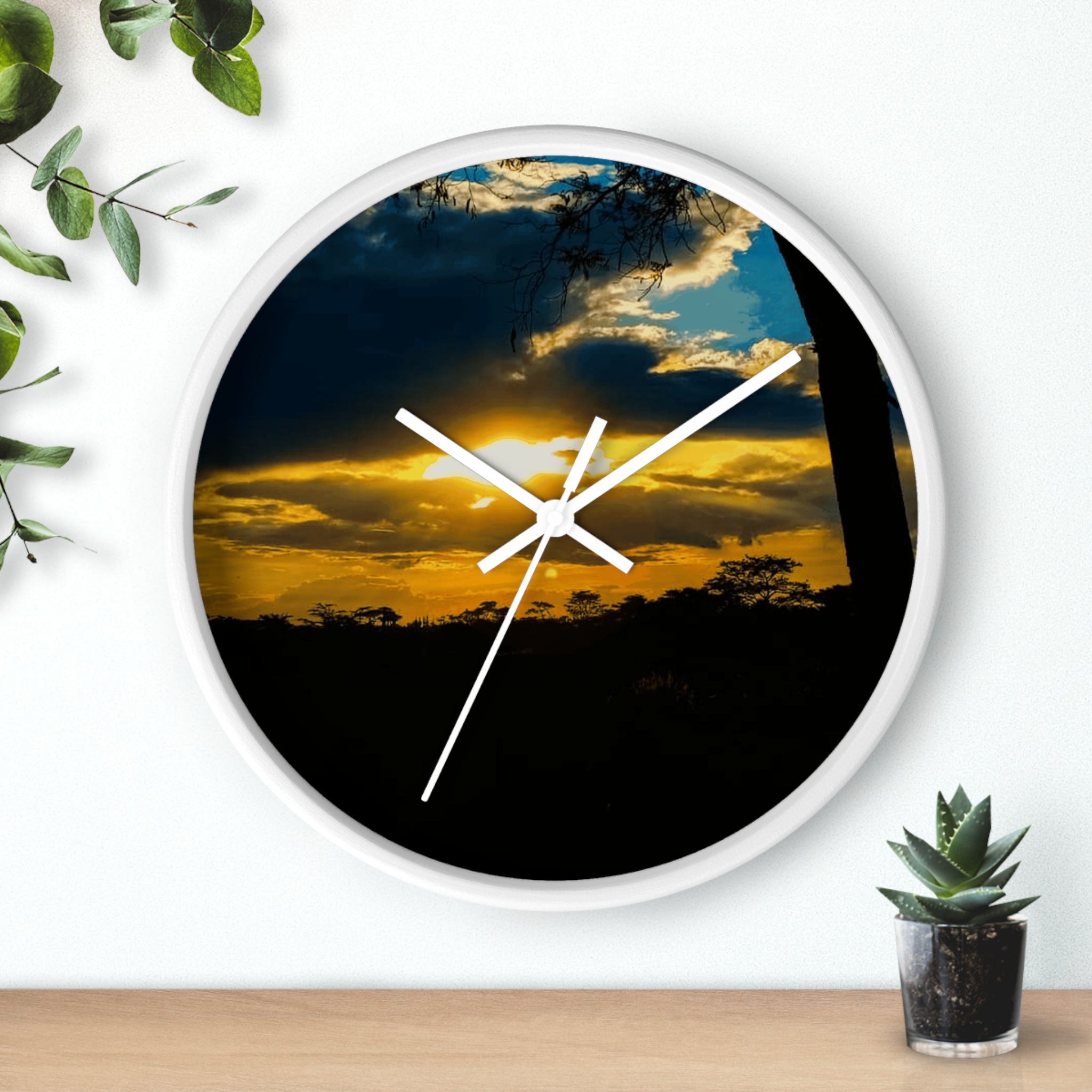Sunset Silhouette Wall Clock — Golden Sky Decorative Clock