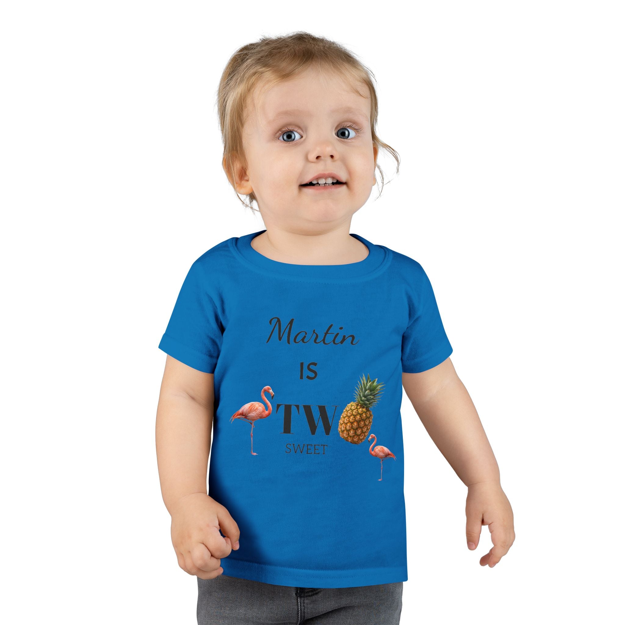 Toddler T-Shirt — "Martin is Two" Pineapple & Flamingo 2nd Birthday Tee
