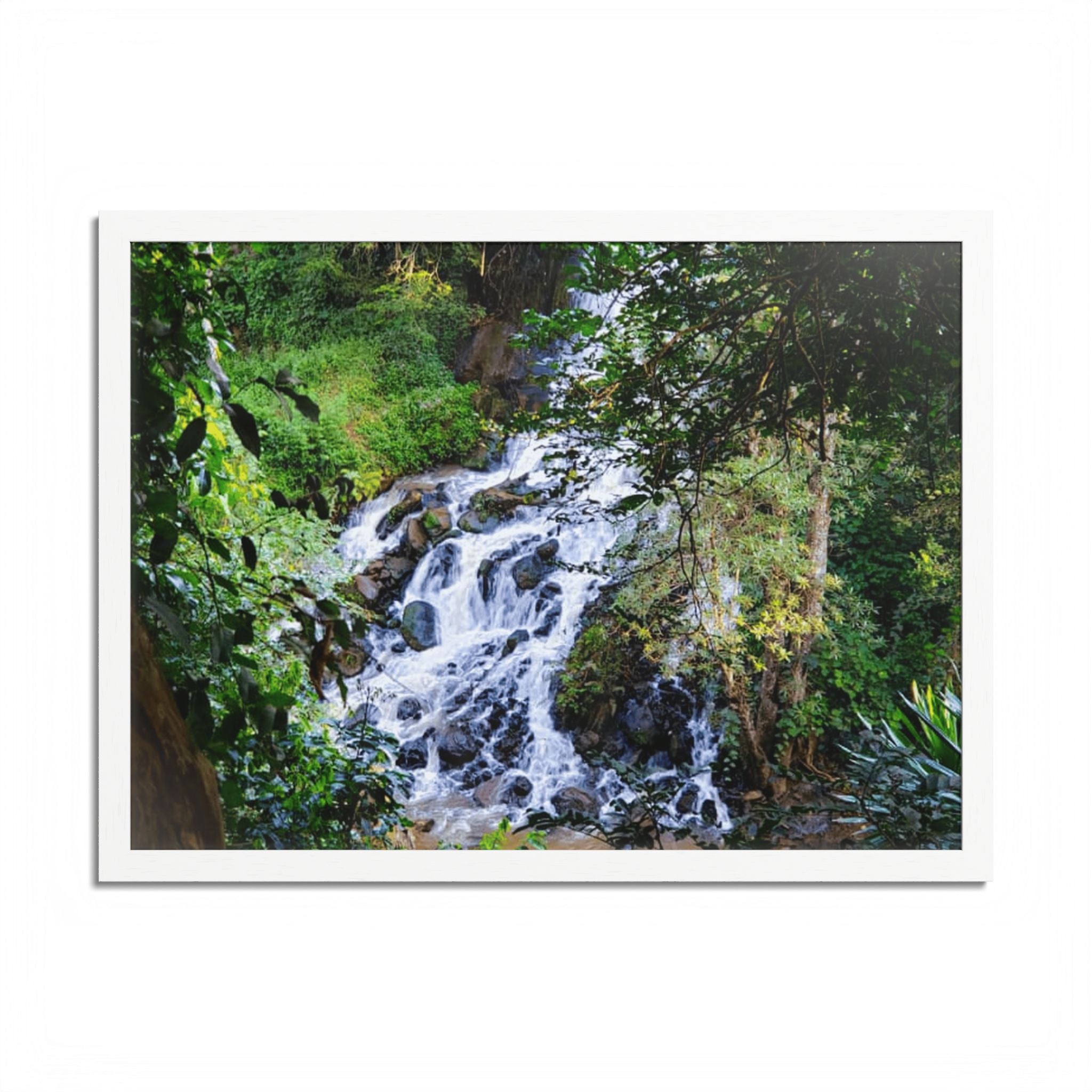 Waterfall Framed Poster — Lush Forest Nature Wall Art