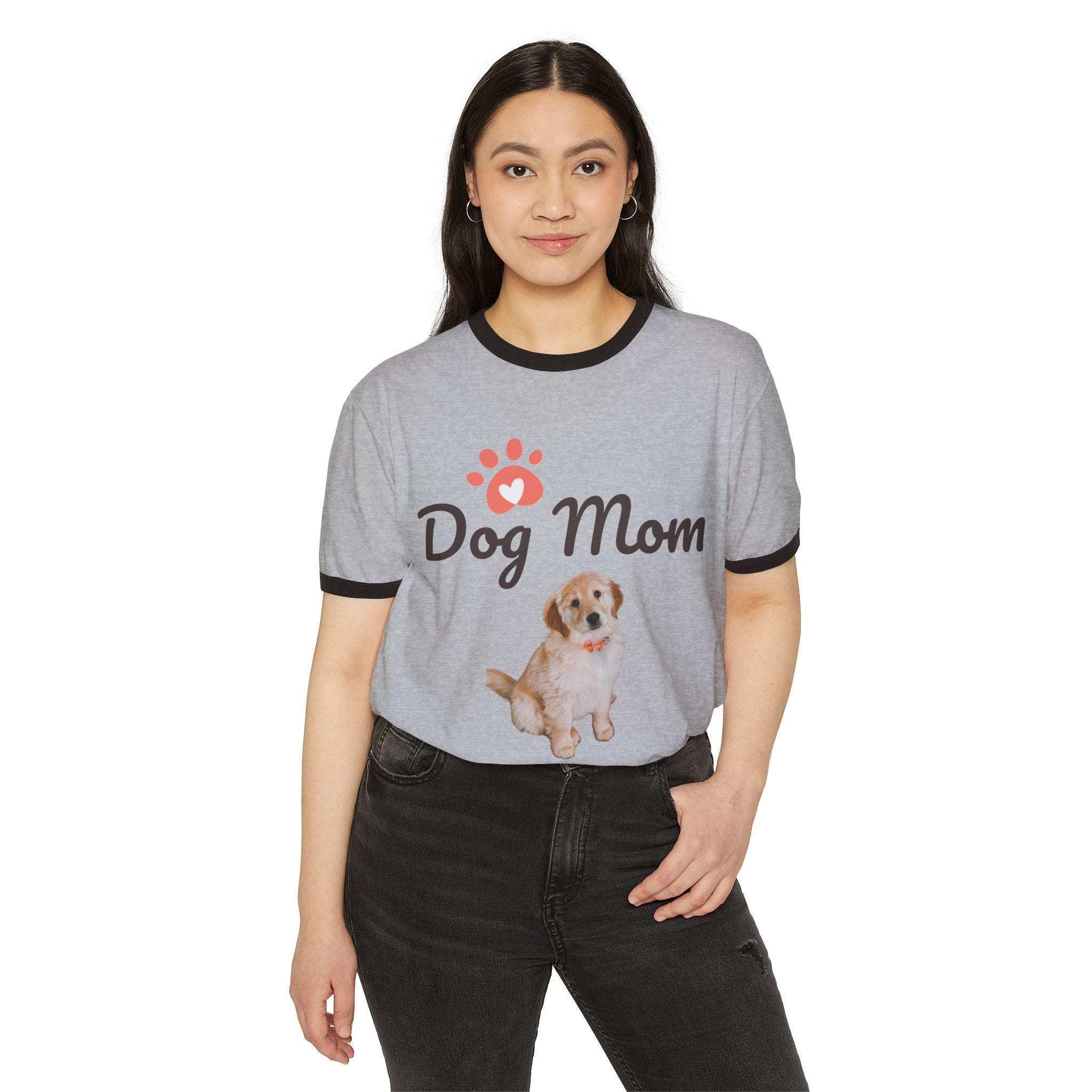 Dog Mom Ringer T-Shirt — Cute Puppy Paw Graphic Tee for Dog Lovers