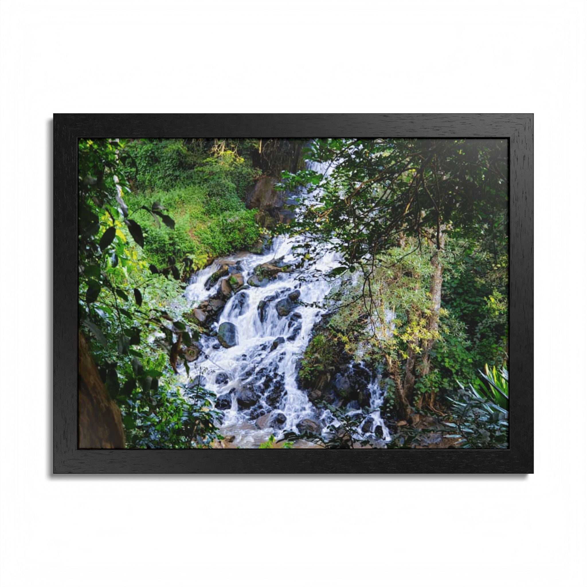 Waterfall Framed Poster — Lush Forest Nature Wall Art