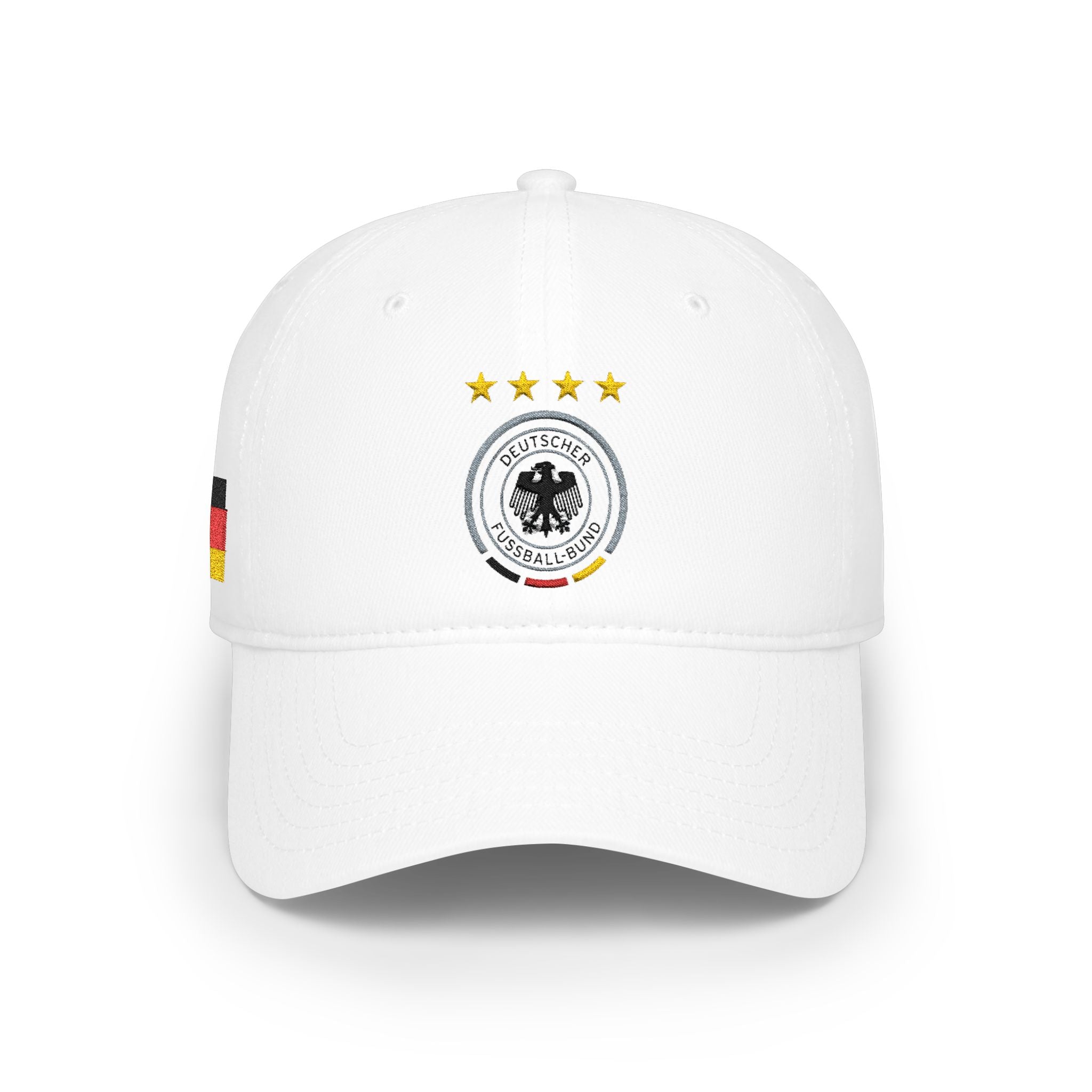 Germany Crest Football Cap — Red Low Profile Hat with Eagle Emblem & Stars