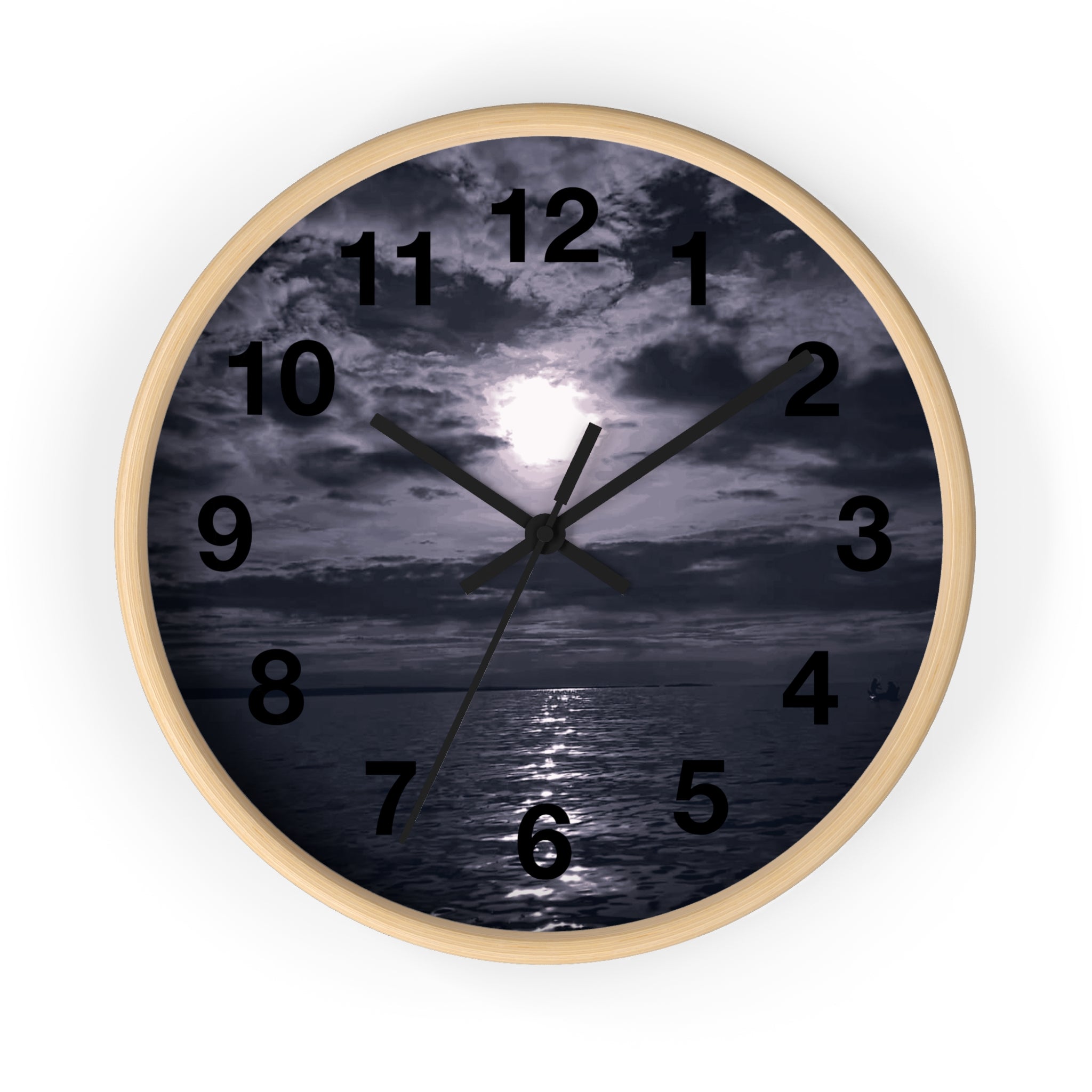 Moonlit Ocean Wall Clock — Moody Nautical Nightscape Clock
