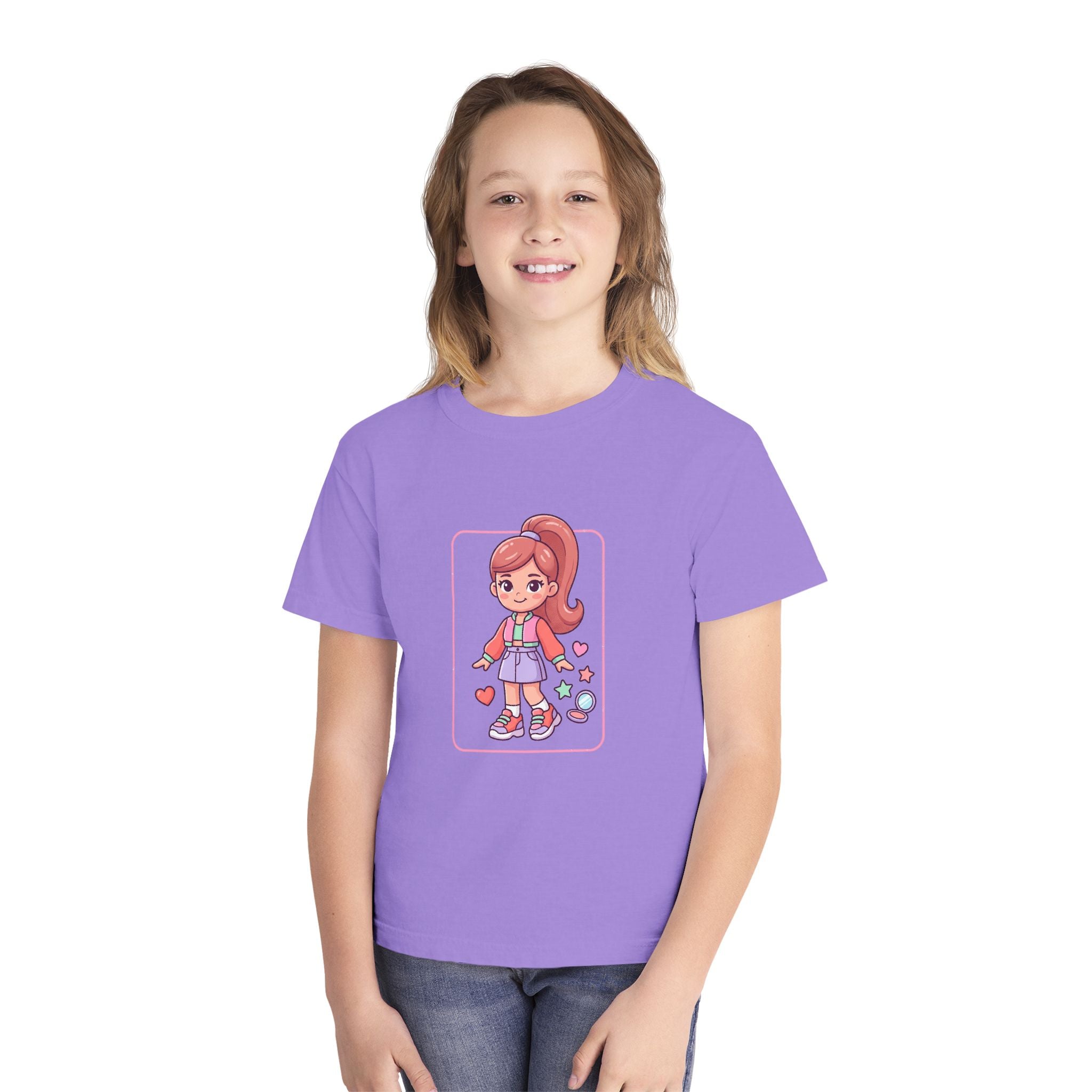Cute Gamer Girl Youth Tee — Kawaii Cartoon Character Shirt for Kids