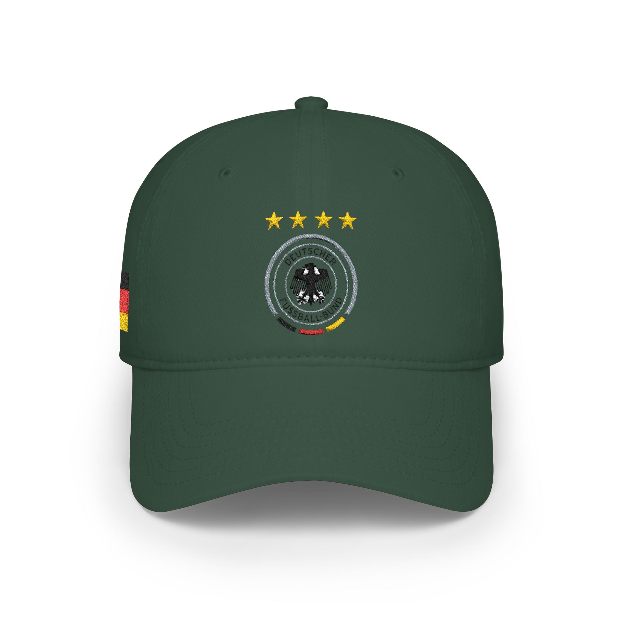 Germany Crest Football Cap — Red Low Profile Hat with Eagle Emblem & Stars