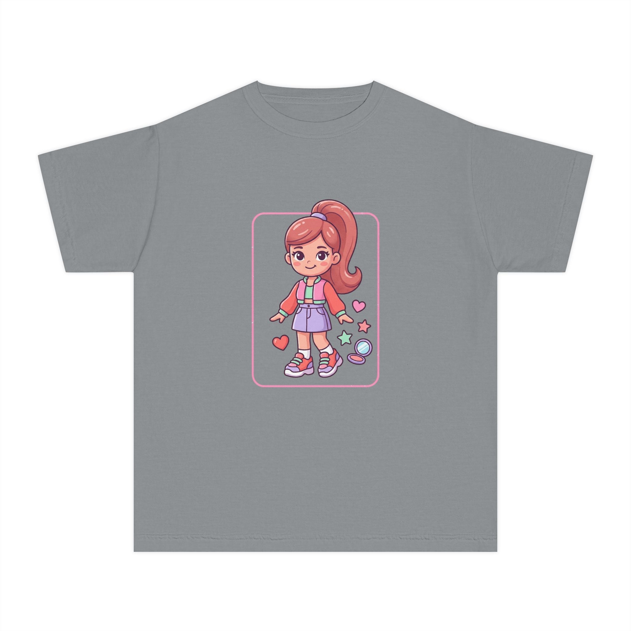 Cute Gamer Girl Youth Tee — Kawaii Cartoon Character Shirt for Kids