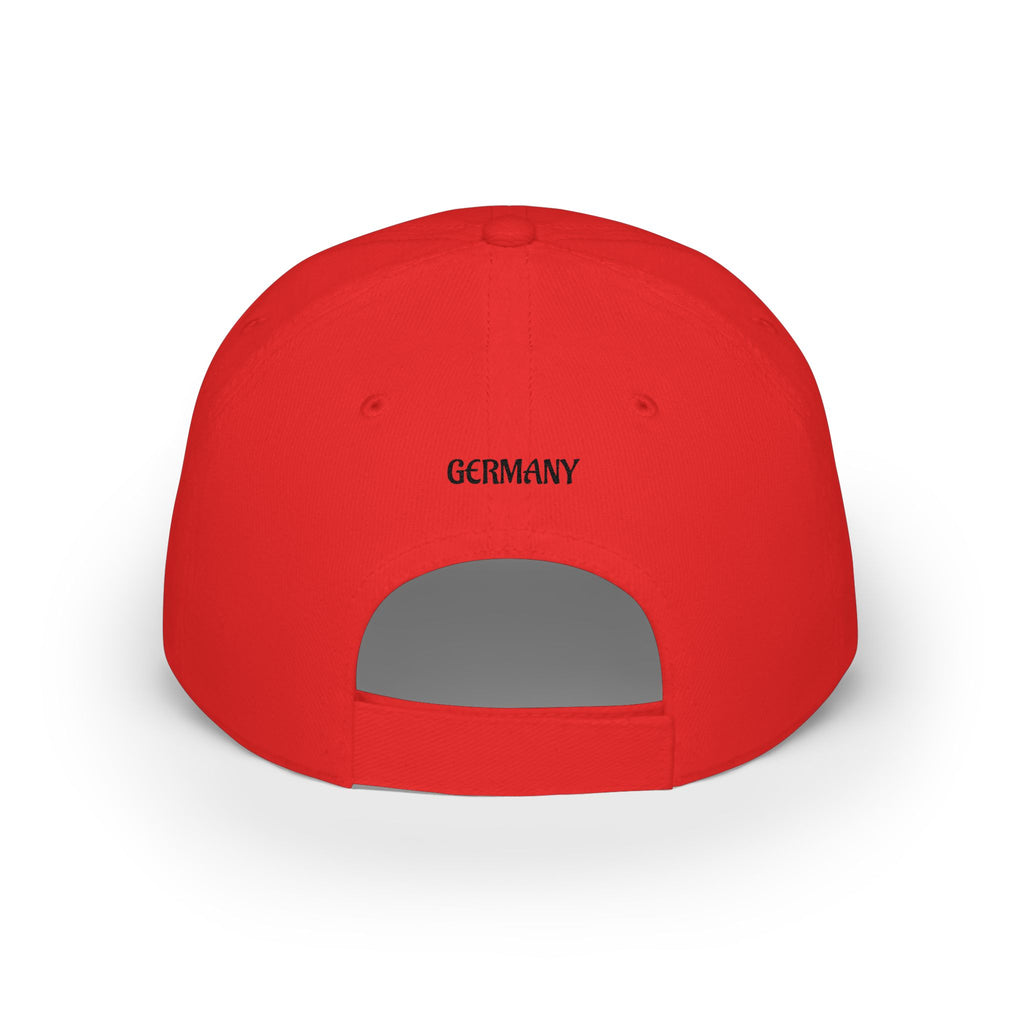 Germany Crest Football Cap — Red Low Profile Hat with Eagle Emblem & Stars