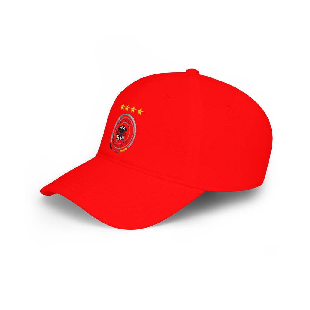 Germany Crest Football Cap — Red Low Profile Hat with Eagle Emblem & Stars