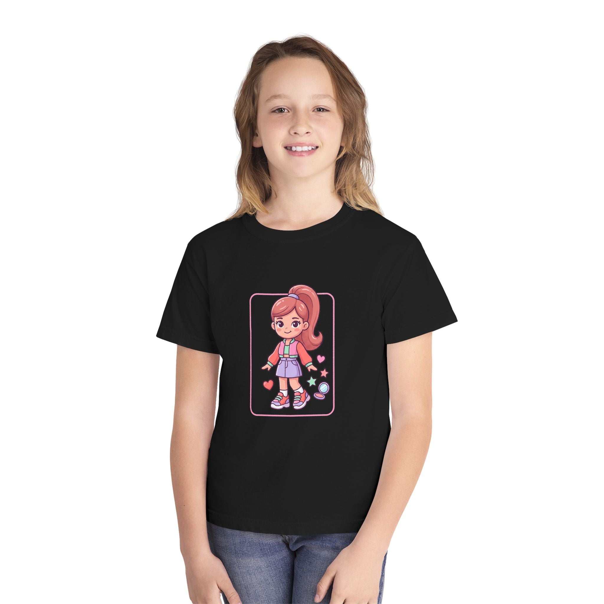 Cute Gamer Girl Youth Tee — Kawaii Cartoon Character Shirt for Kids