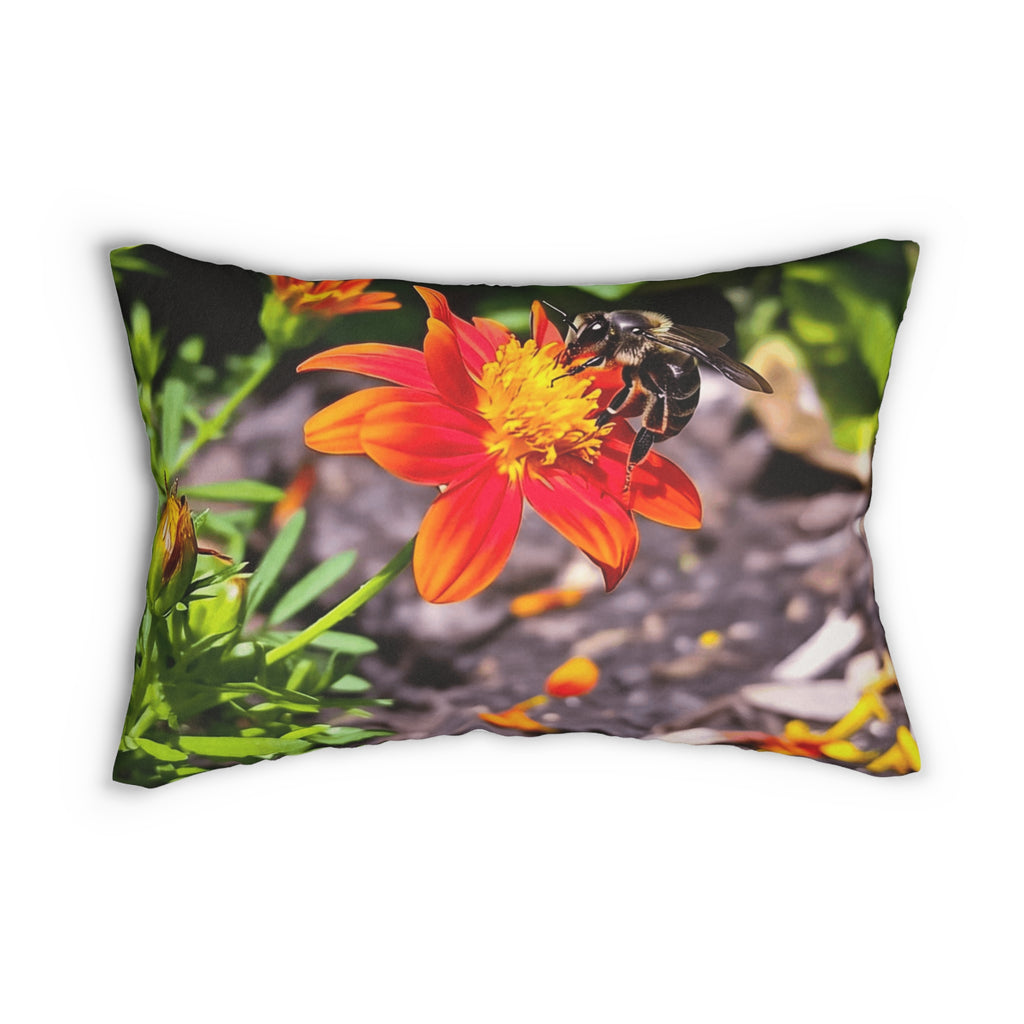 Lumbar Pillow — Bee on Orange Flower Botanical Throw Pillow