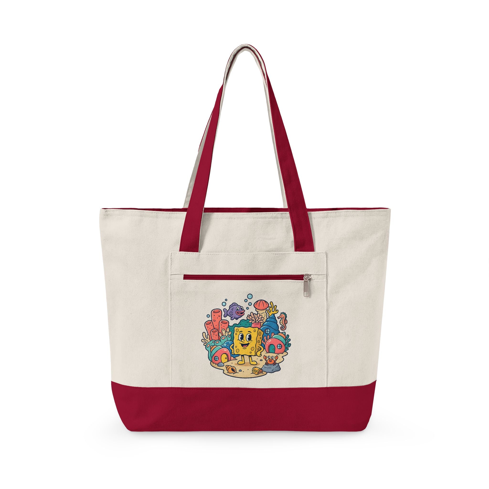 Canvas Tote Bag — Colorful Cartoon Sea Creature Design
