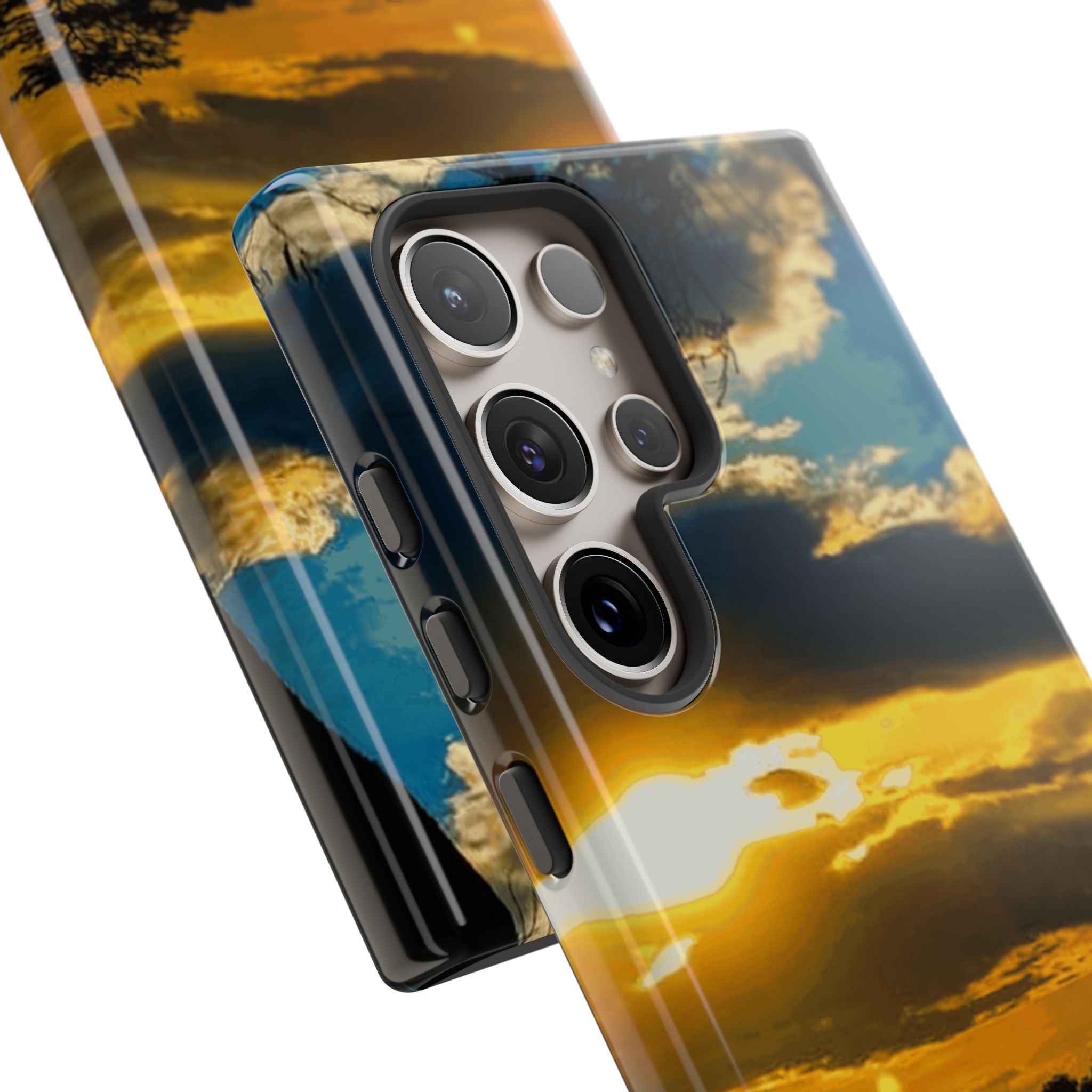 Sunset Sky Tough Phone Case – Durable Protective Phone Cover with Golden Clouds Design