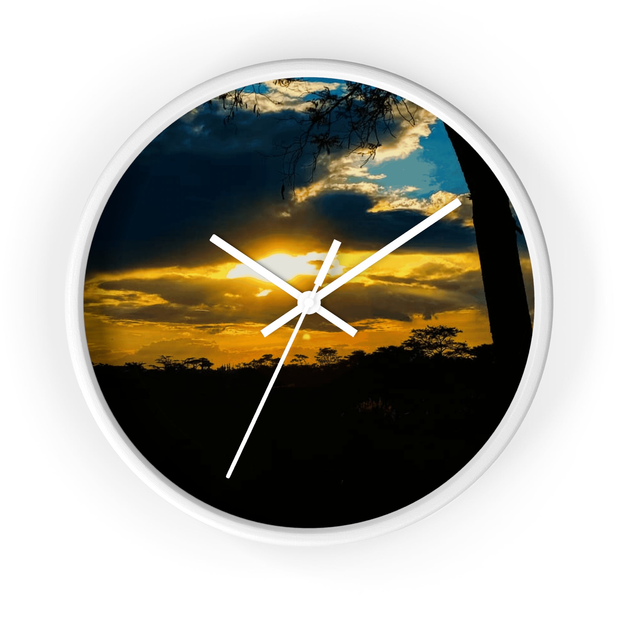 Sunset Silhouette Wall Clock — Golden Sky Decorative Clock