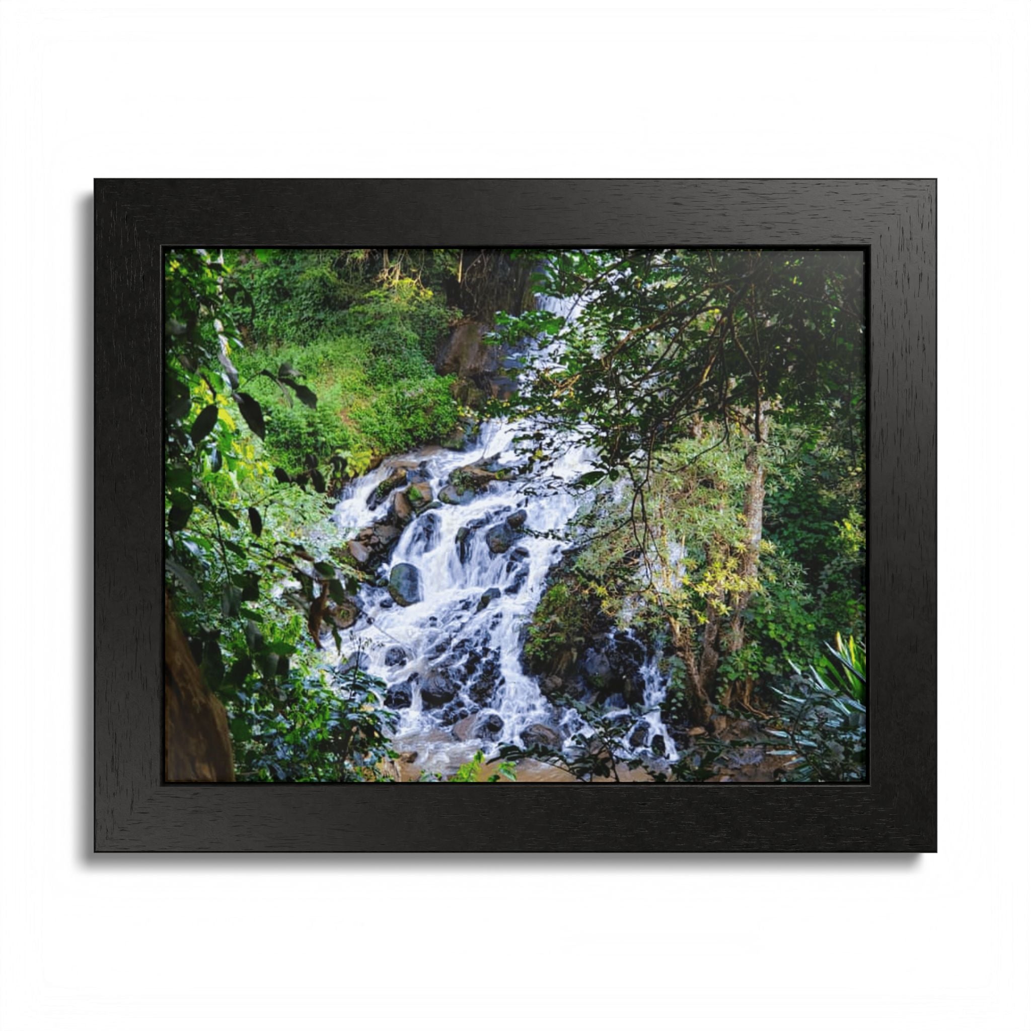 Waterfall Framed Poster — Lush Forest Nature Wall Art