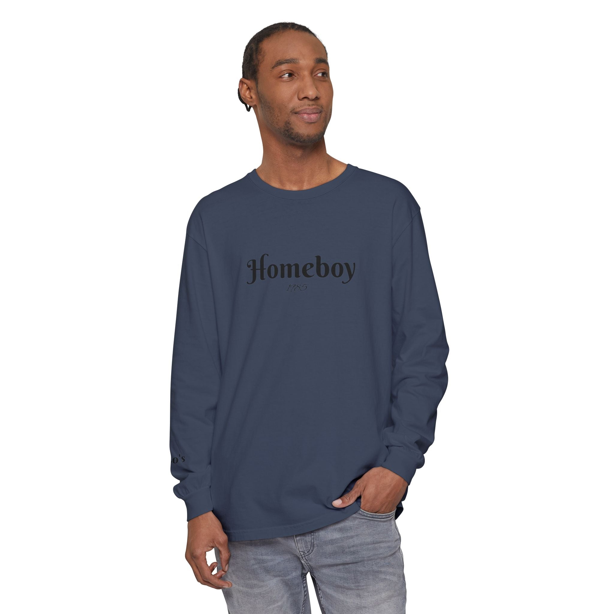 Homeboy Long Sleeve Tee — Vintage Script Logo White Shirt