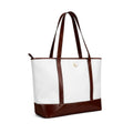 Classic White & Brown Leather Tote Handbag – Spacious Everyday Travel Bag