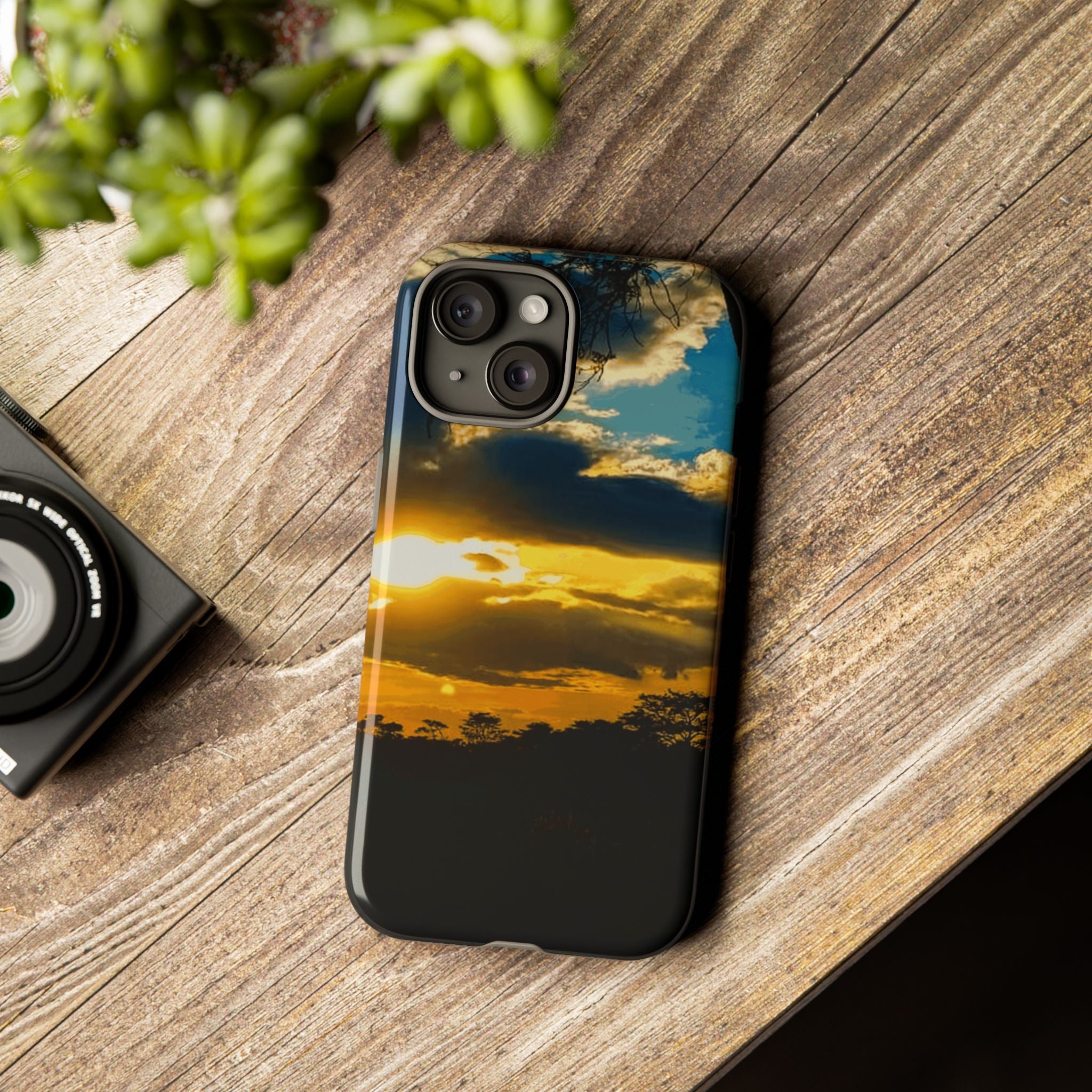 Sunset Sky Tough Phone Case – Durable Protective Phone Cover with Golden Clouds Design