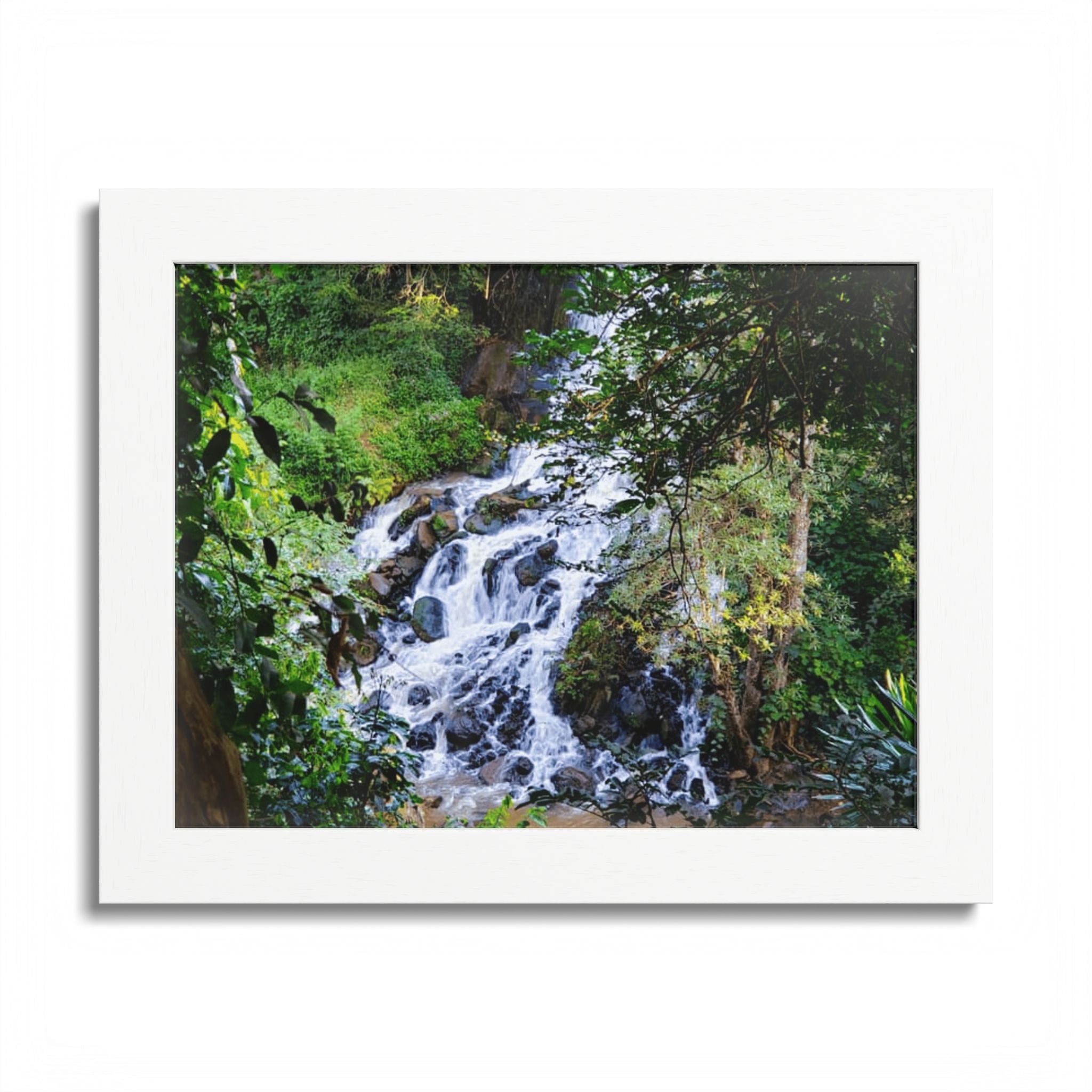Waterfall Framed Poster — Lush Forest Nature Wall Art