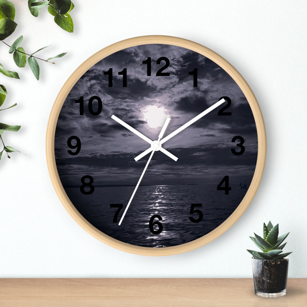 Moonlit Ocean Wall Clock — Moody Nautical Nightscape Clock