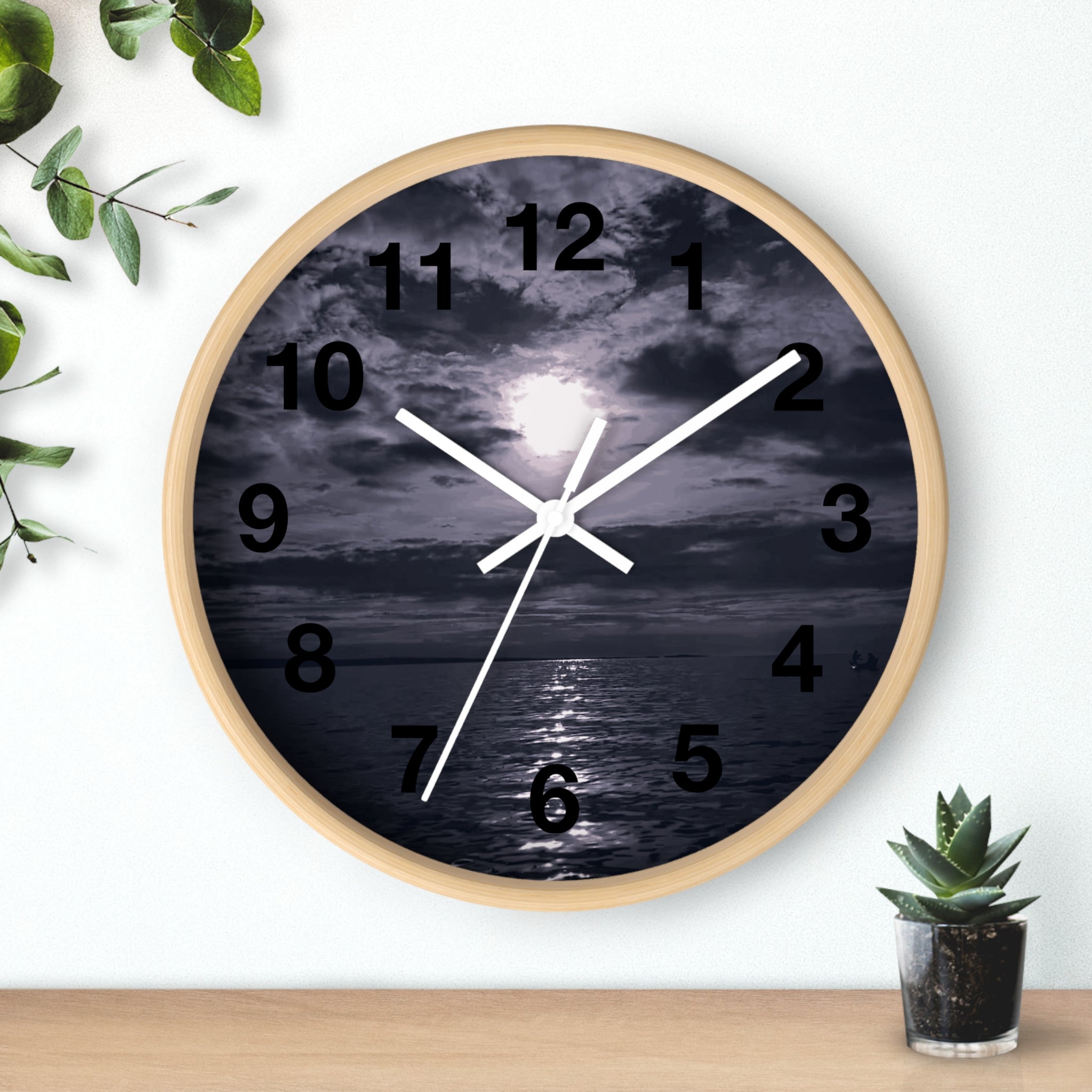 Moonlit Ocean Wall Clock — Moody Nautical Nightscape Clock