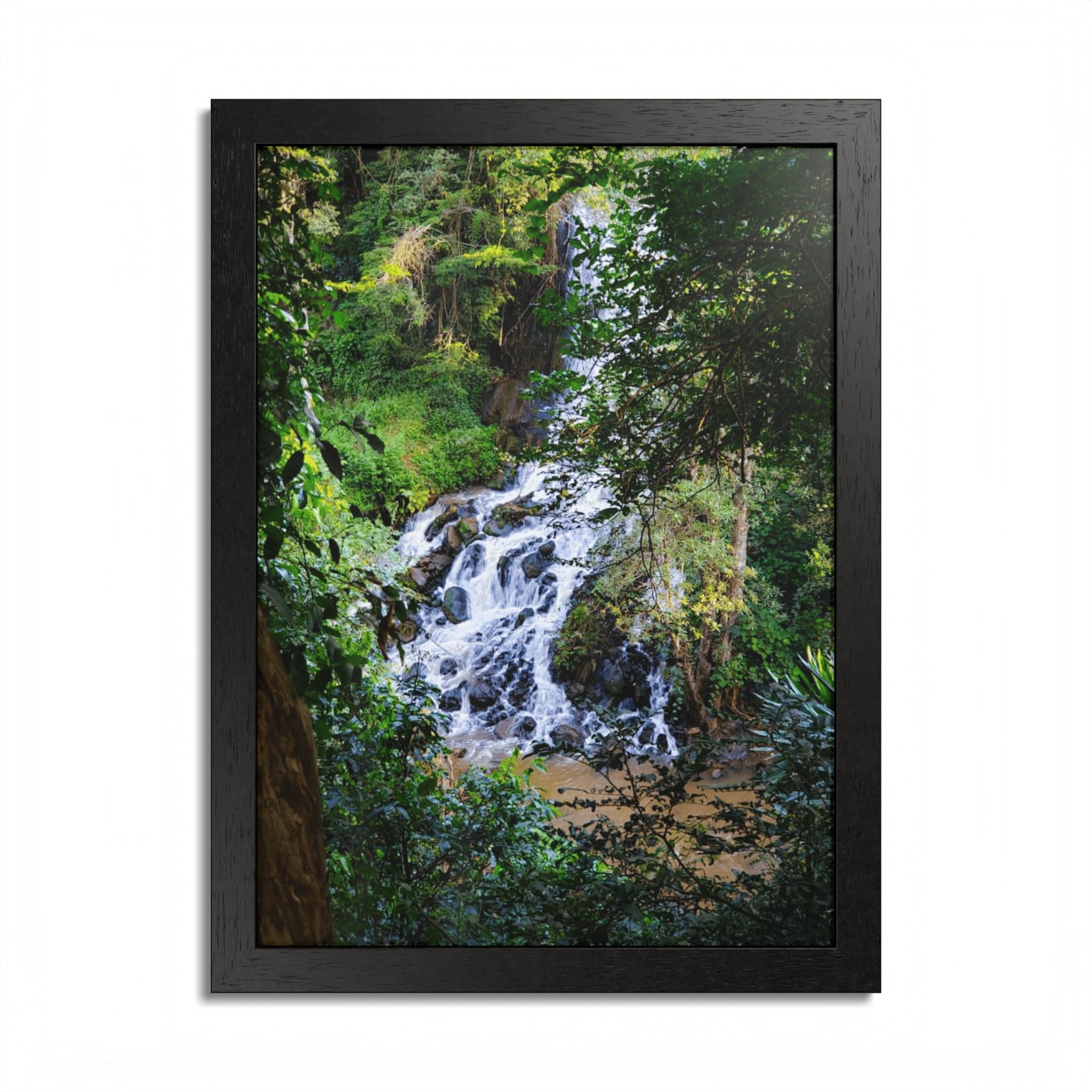Waterfall Framed Poster — Lush Forest Nature Wall Art