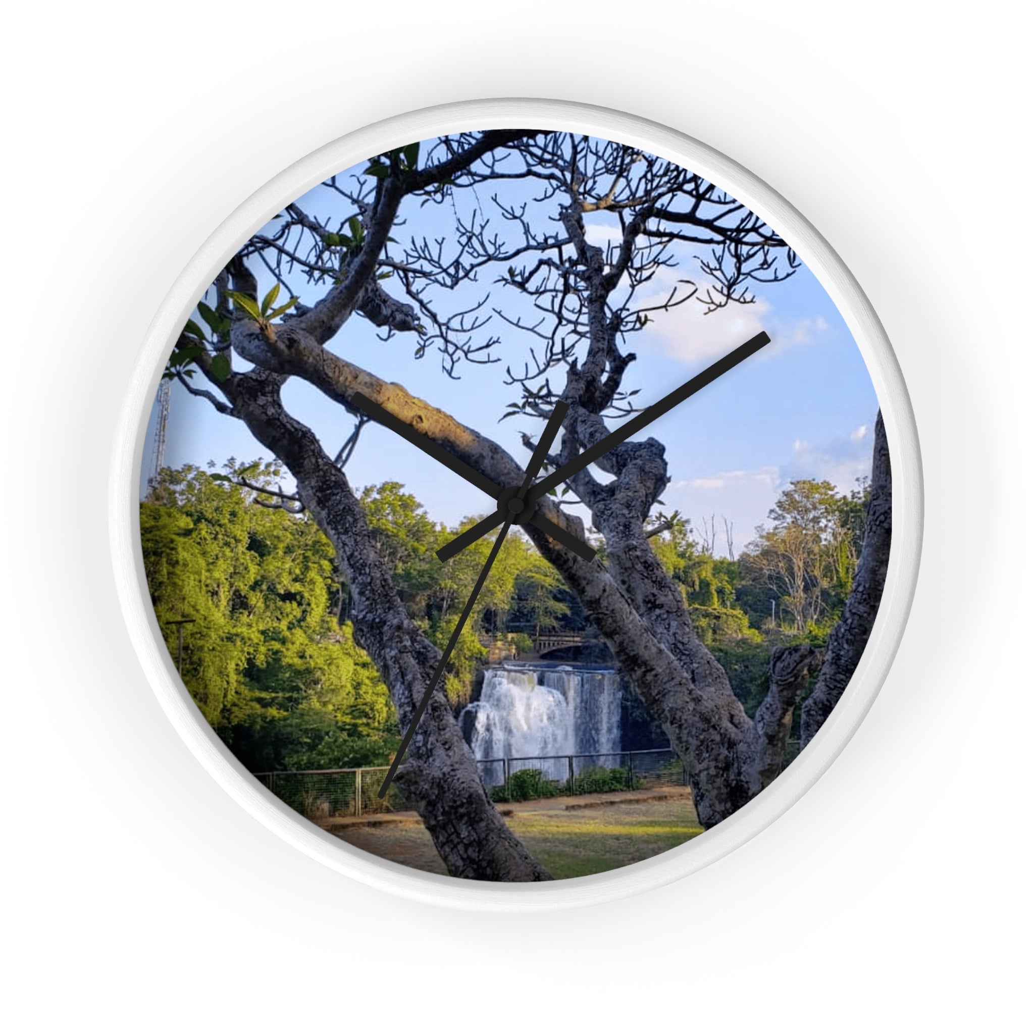 Waterfall Landscape Wall Clock — Scenic Tree View Clock for Home Decor