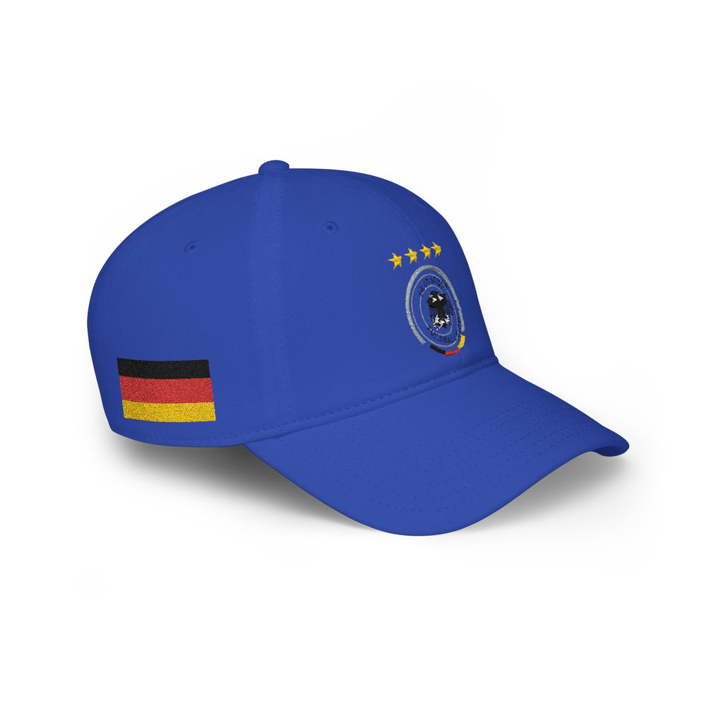 Germany Crest Football Cap — Red Low Profile Hat with Eagle Emblem & Stars