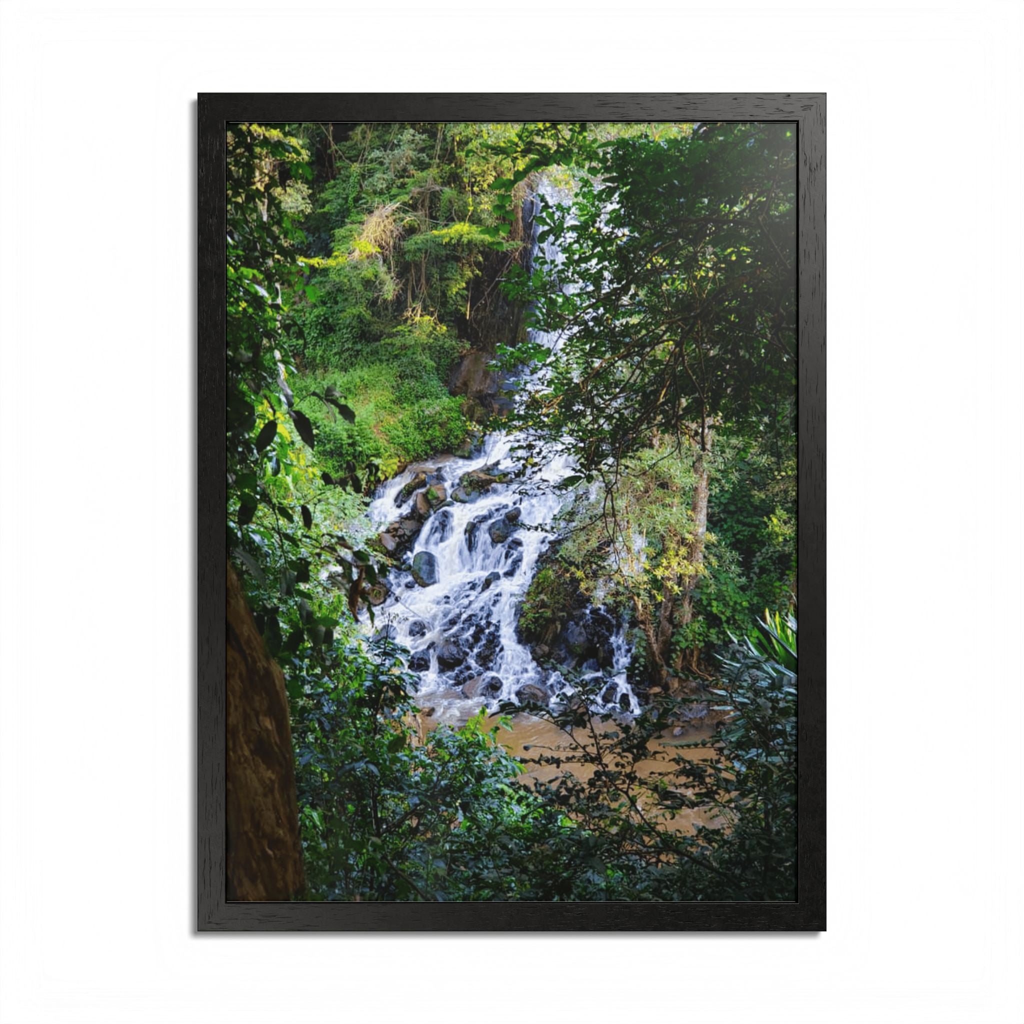 Waterfall Framed Poster — Lush Forest Nature Wall Art