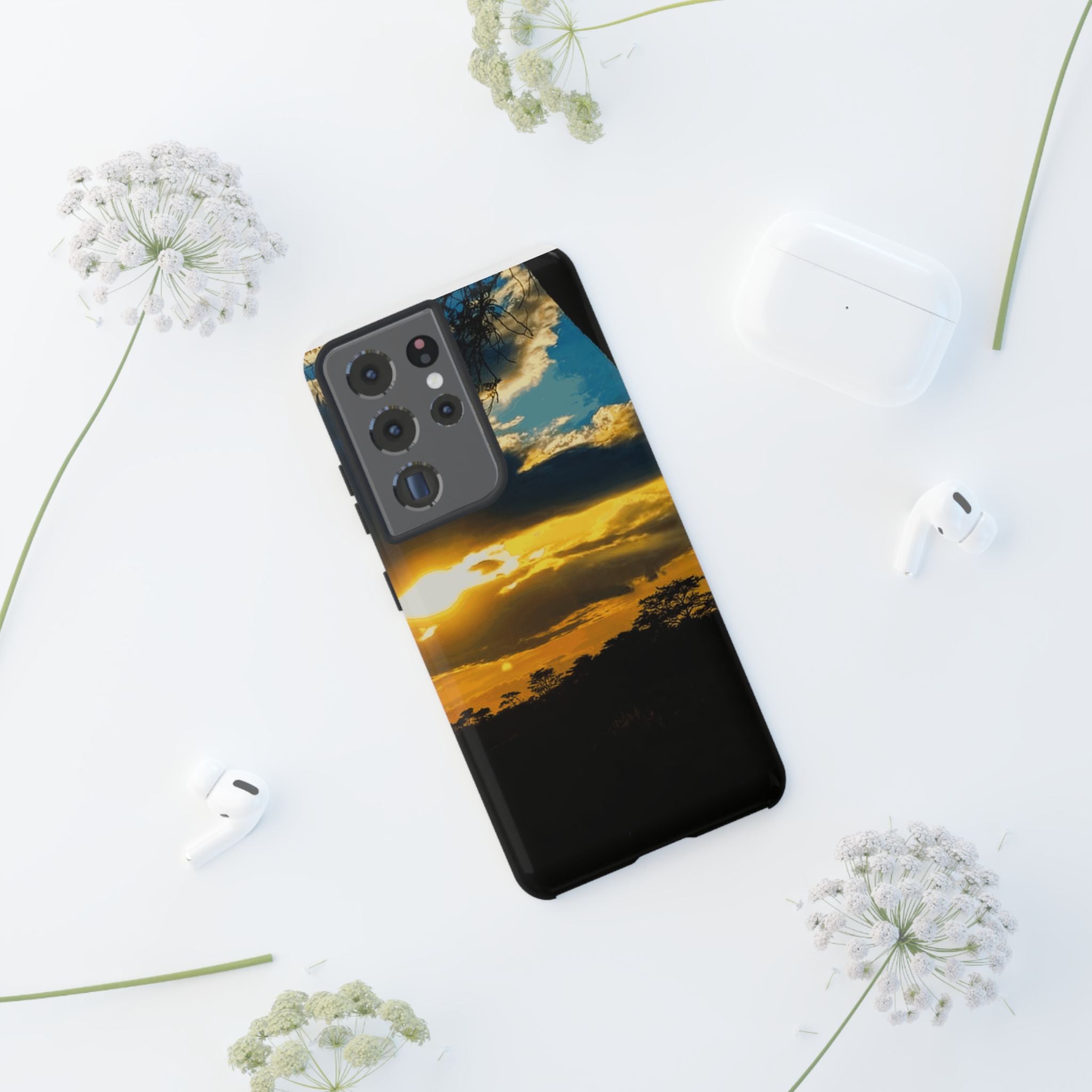 Sunset Sky Tough Phone Case – Durable Protective Phone Cover with Golden Clouds Design