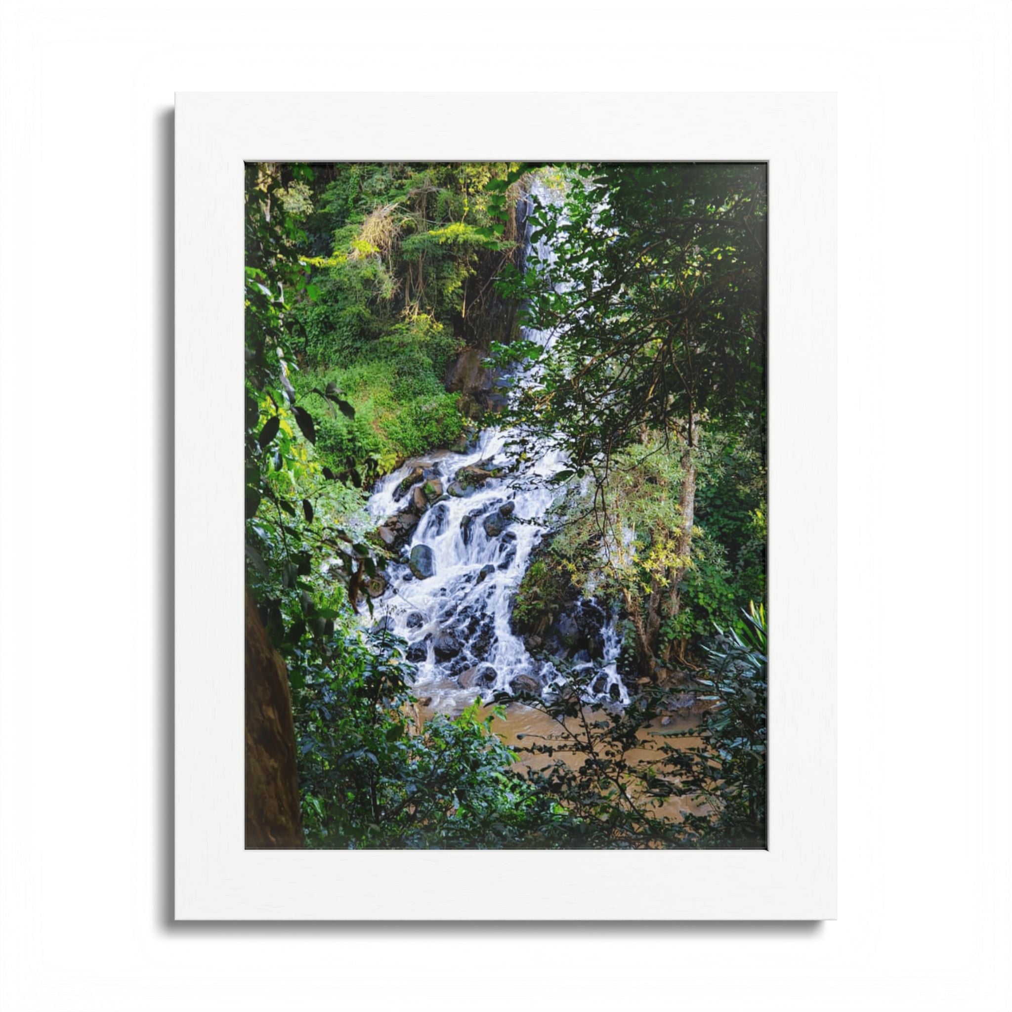 Waterfall Framed Poster — Lush Forest Nature Wall Art
