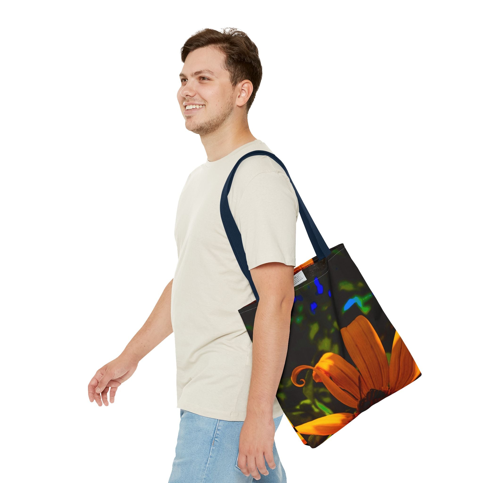 Floral Sunset Tote Bag — Vibrant Orange Daisy All-Over Print
