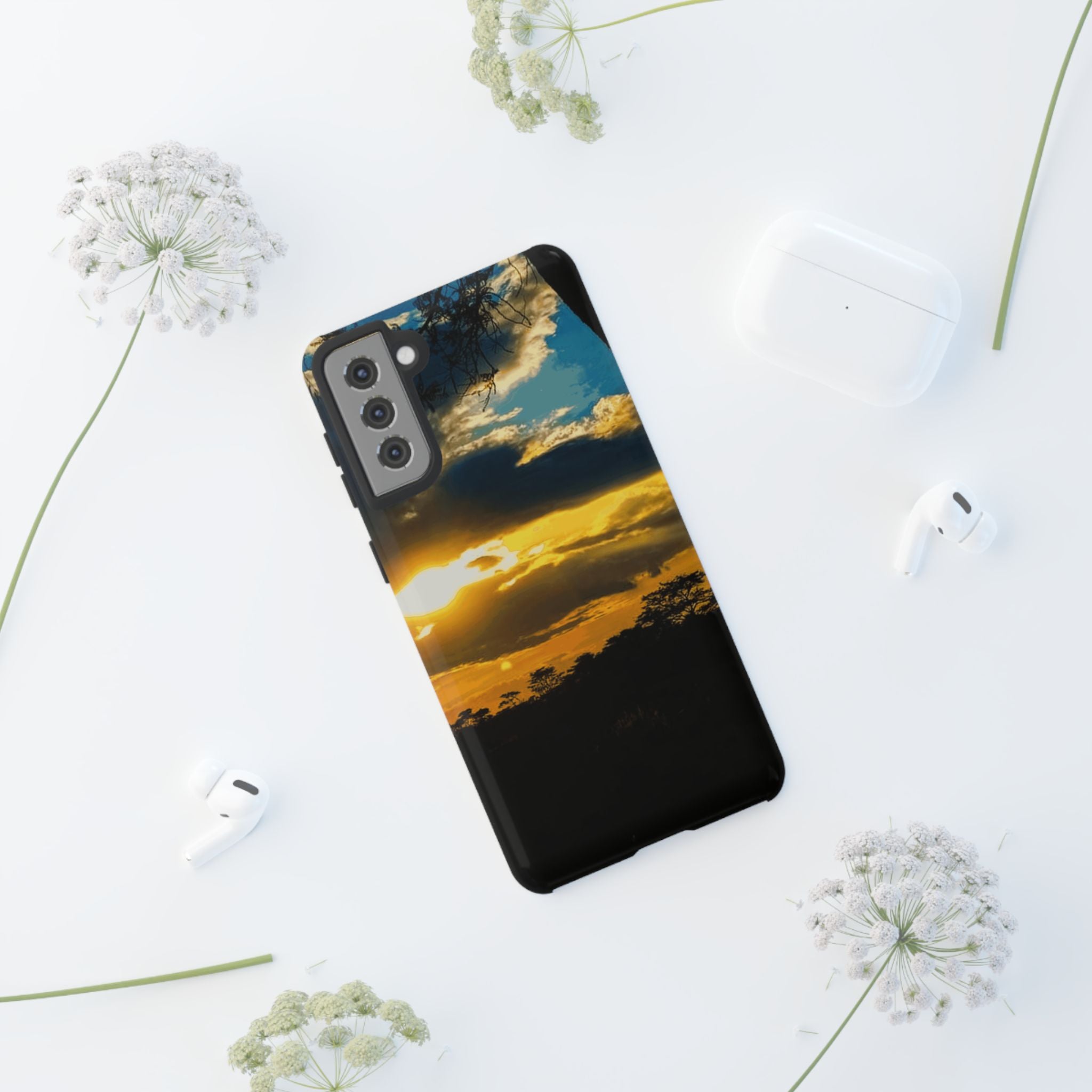 Sunset Sky Tough Phone Case – Durable Protective Phone Cover with Golden Clouds Design