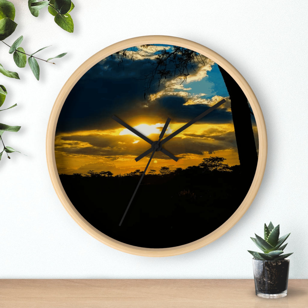 Sunset Silhouette Wall Clock — Golden Sky Decorative Clock