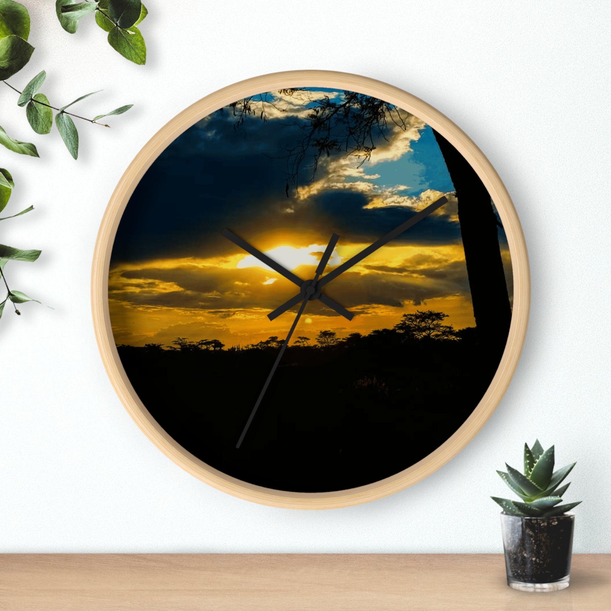 Sunset Silhouette Wall Clock — Golden Sky Decorative Clock