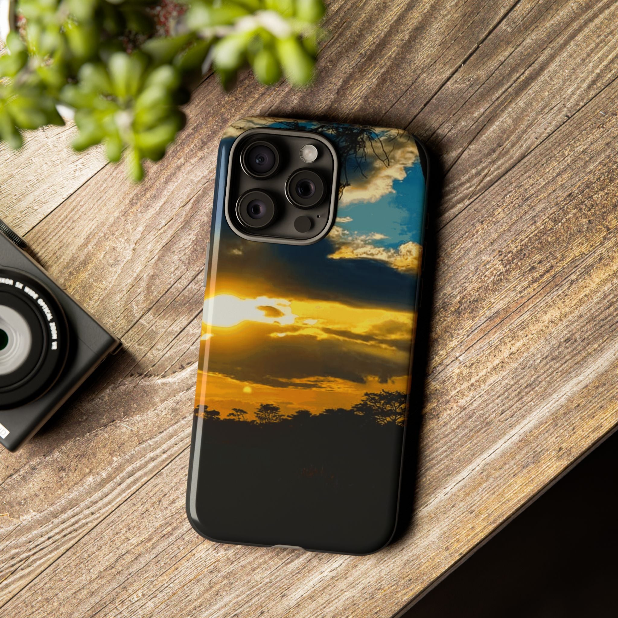 Sunset Sky Tough Phone Case – Durable Protective Phone Cover with Golden Clouds Design
