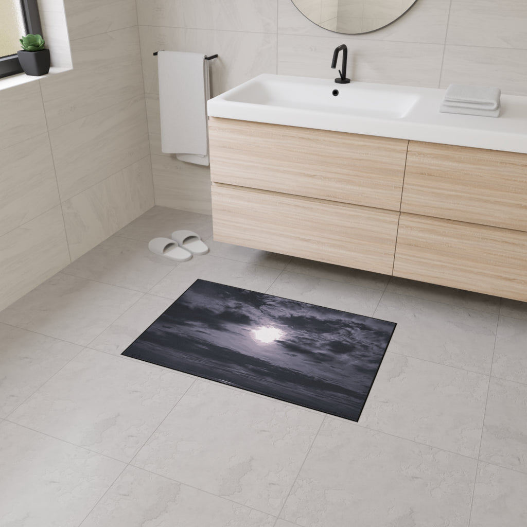 Moonlit Ocean Heavy Duty Floor Mat — Dramatic Black & White Seascape Door Mat