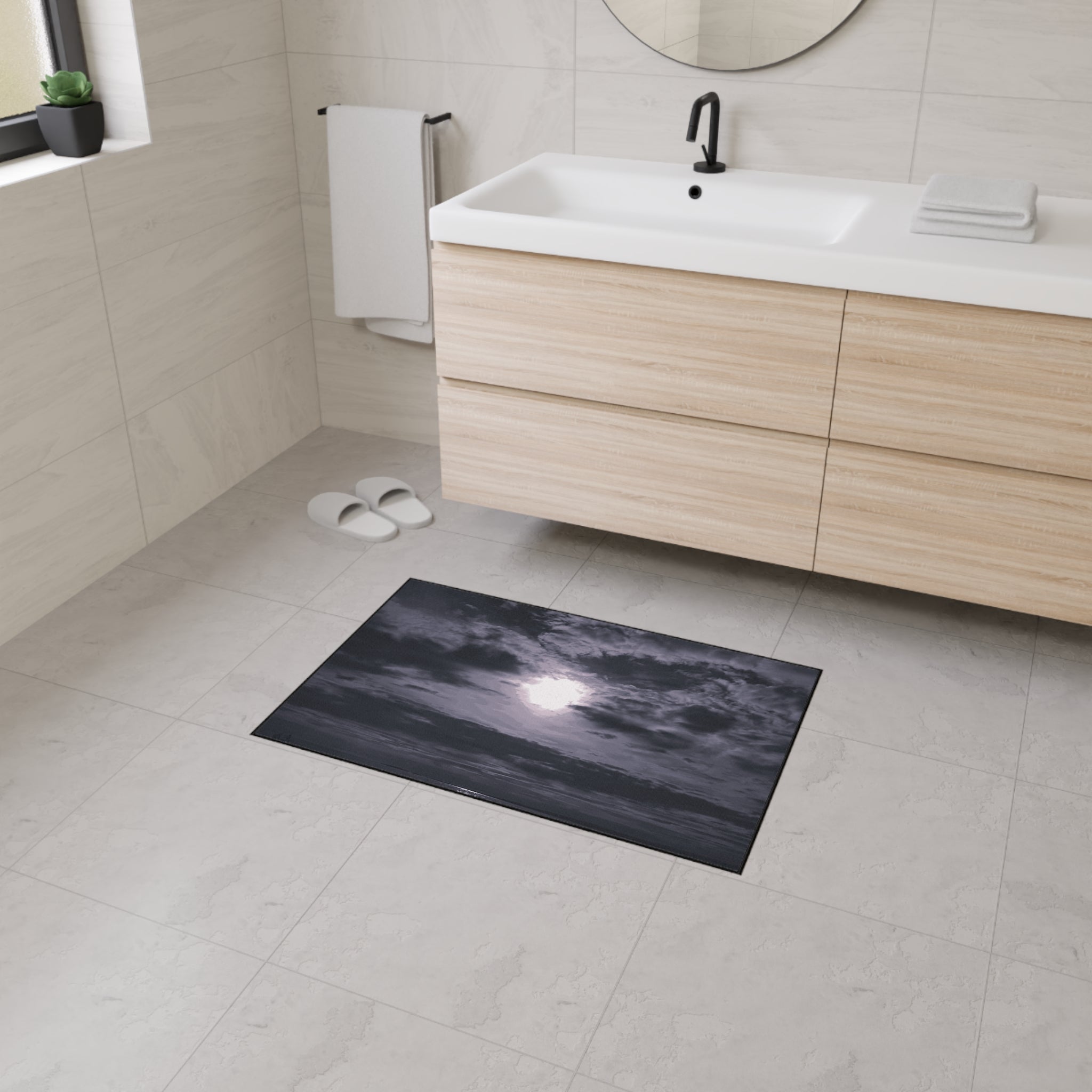 Moonlit Ocean Heavy Duty Floor Mat — Dramatic Black & White Seascape Door Mat