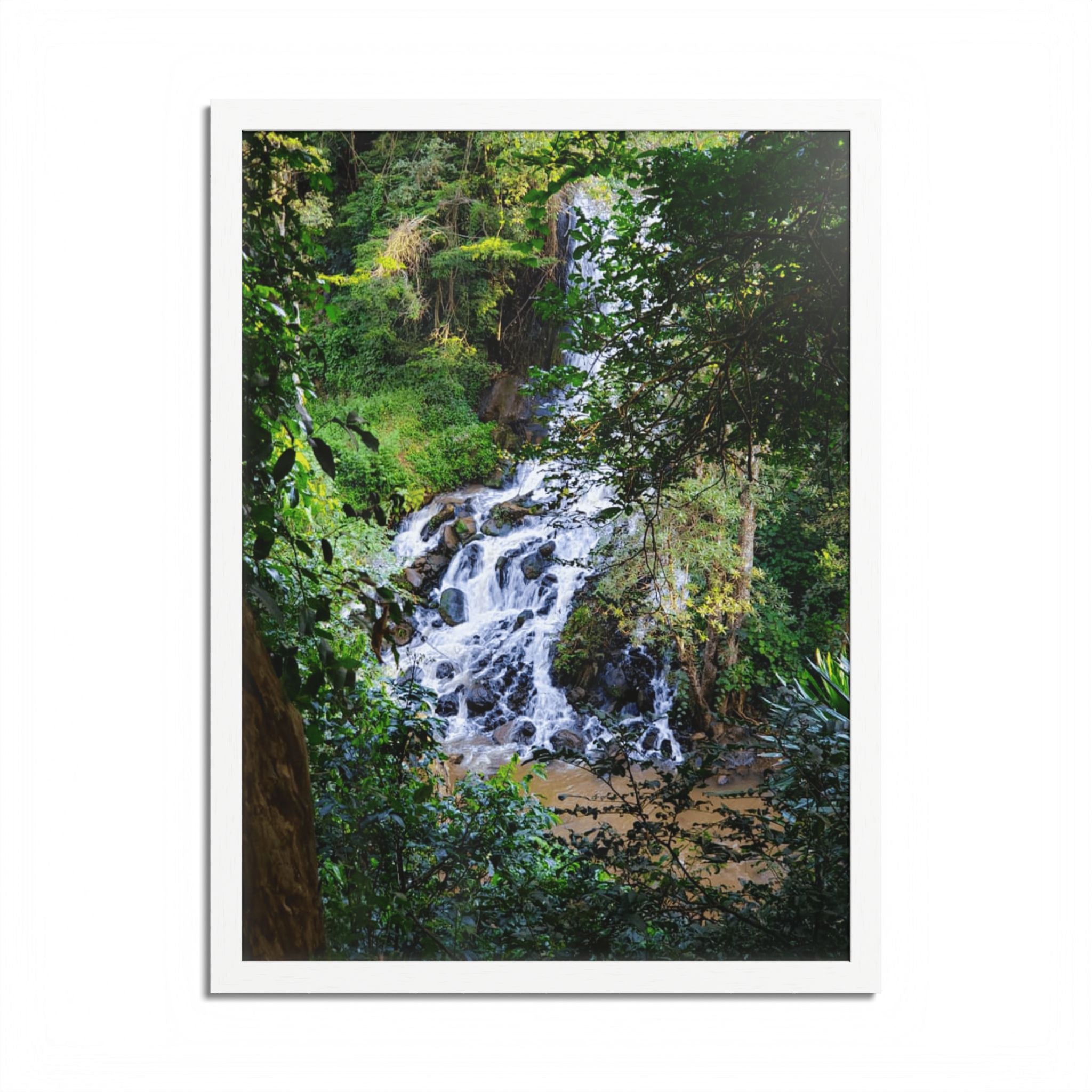 Waterfall Framed Poster — Lush Forest Nature Wall Art
