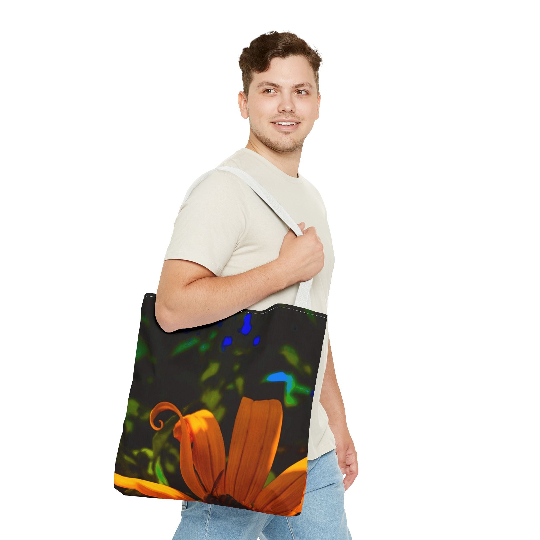 Floral Sunset Tote Bag — Vibrant Orange Daisy All-Over Print