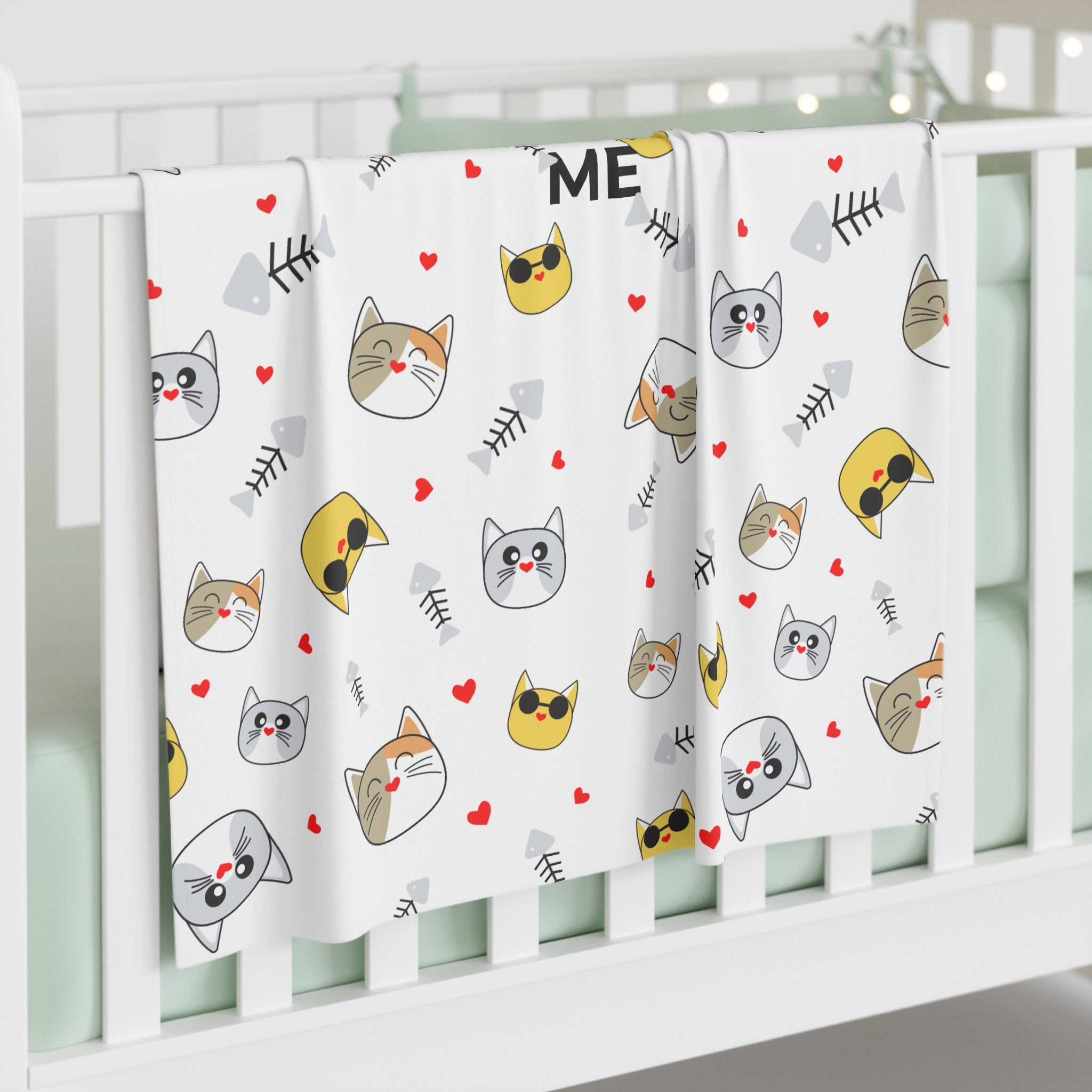 Baby Swaddle Blanket — "Mama Loves Me" Cute Cat Pattern Newborn Swaddle