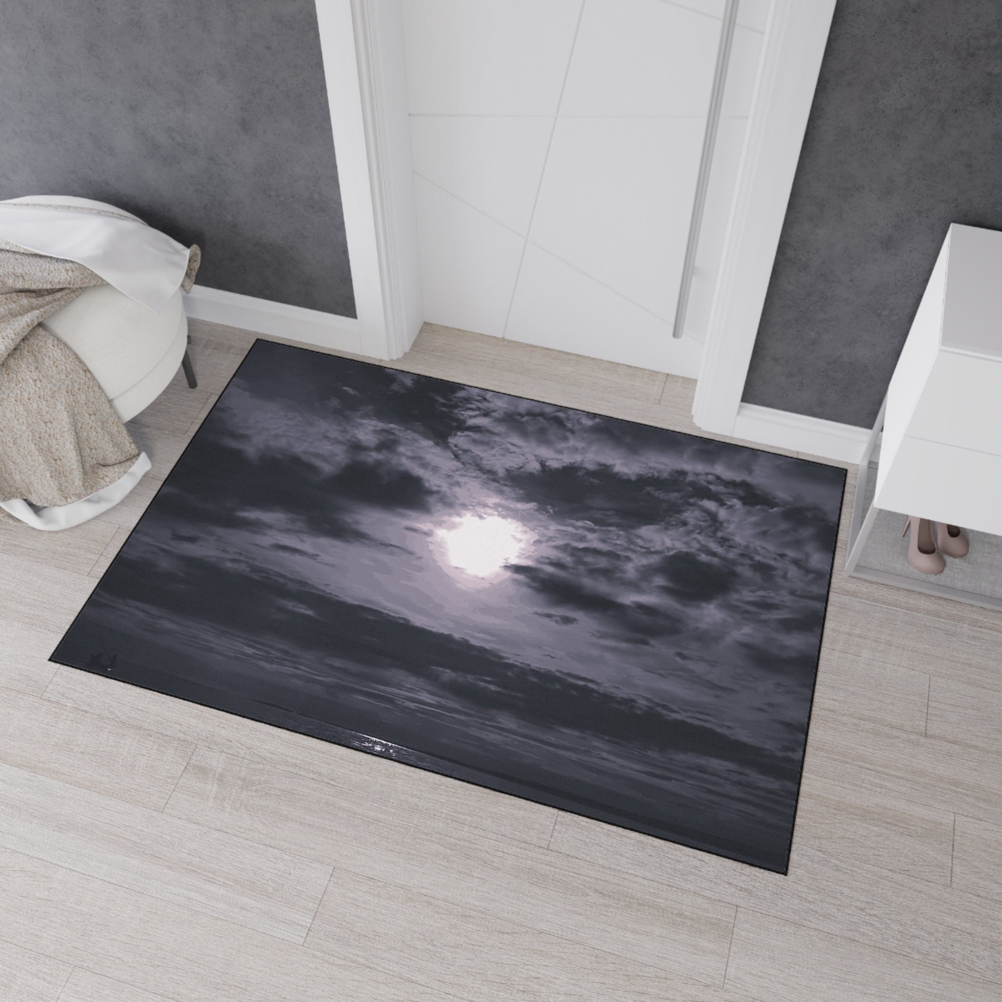 Moonlit Ocean Heavy Duty Floor Mat — Dramatic Black & White Seascape Door Mat