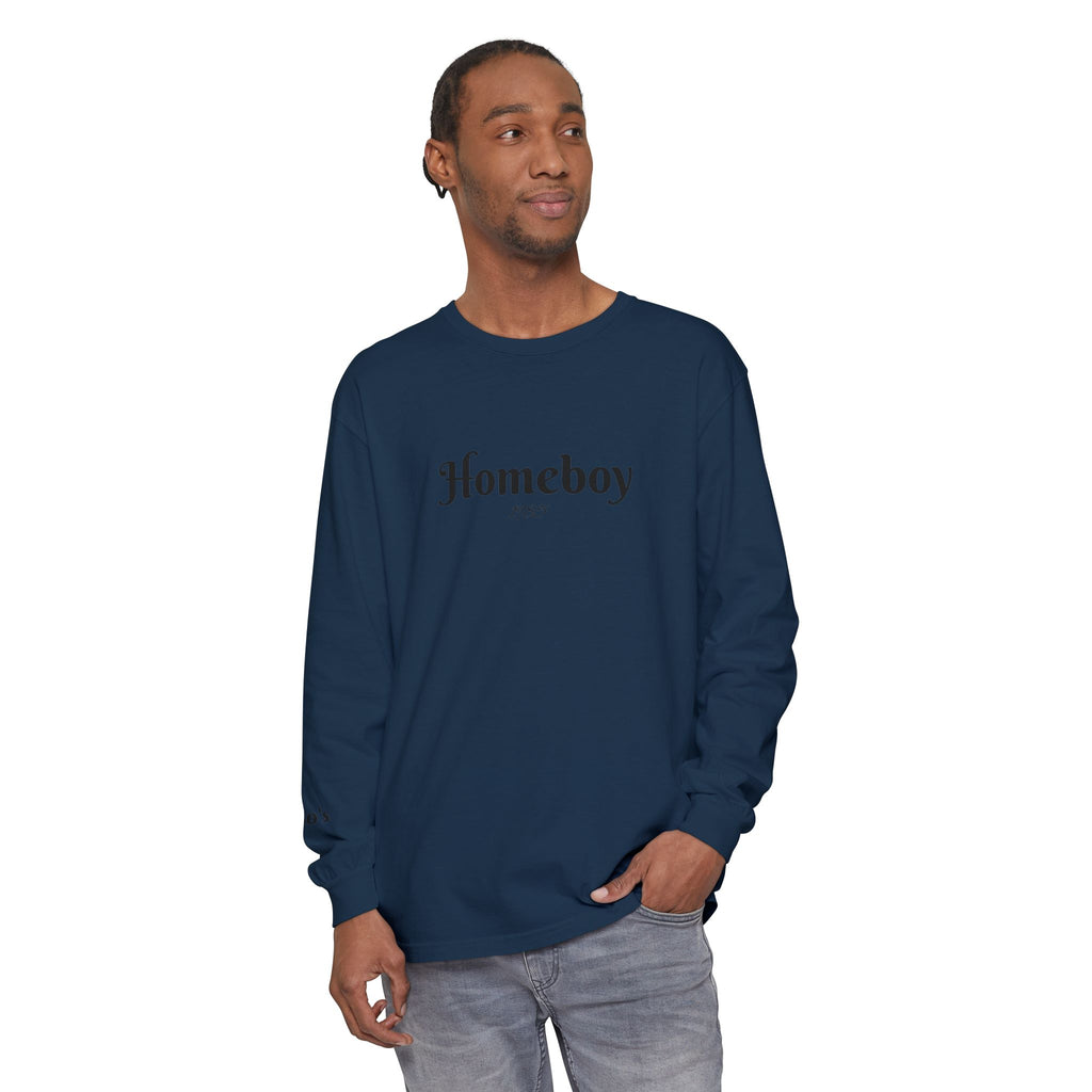 Homeboy Long Sleeve Tee — Vintage Script Logo White Shirt