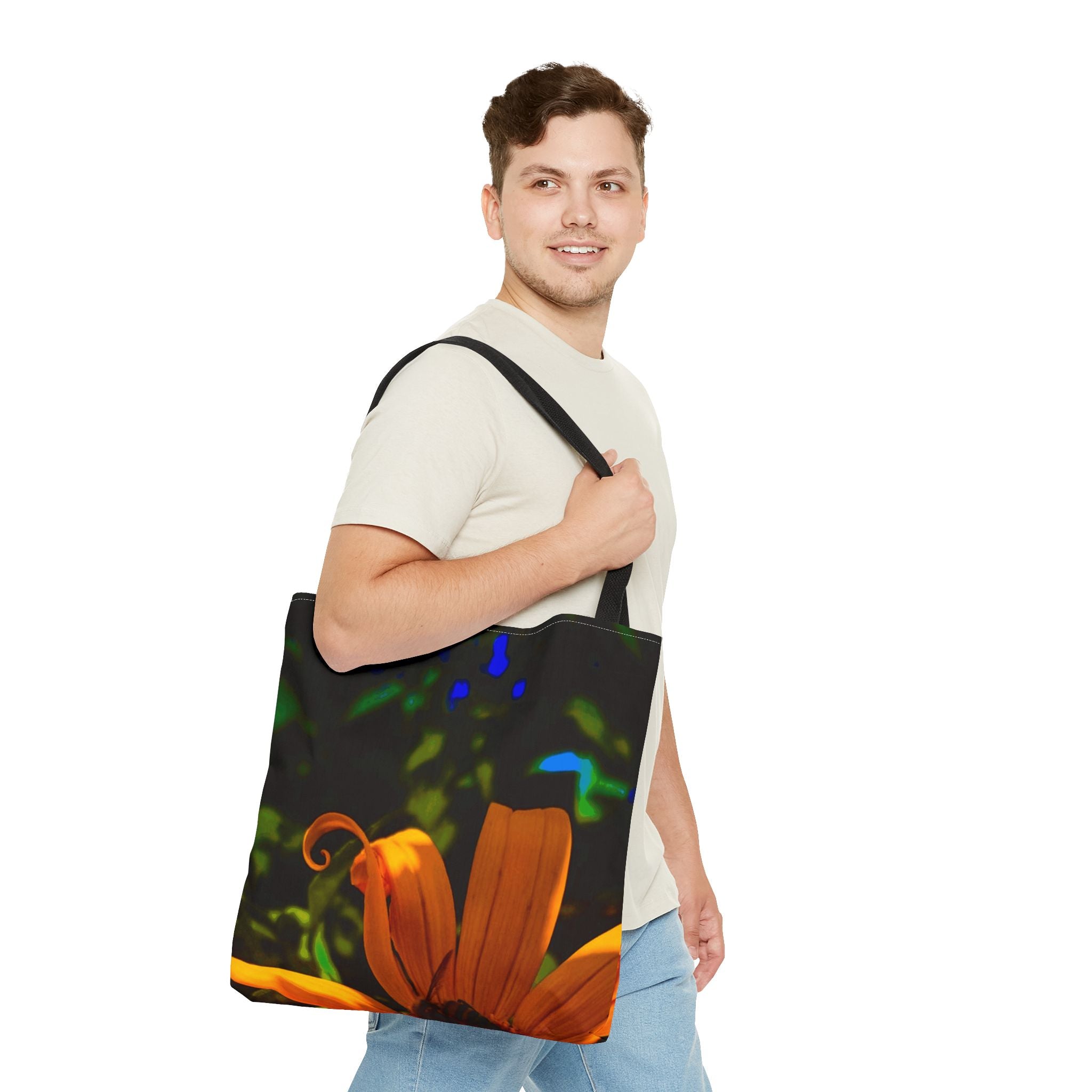 Floral Sunset Tote Bag — Vibrant Orange Daisy All-Over Print