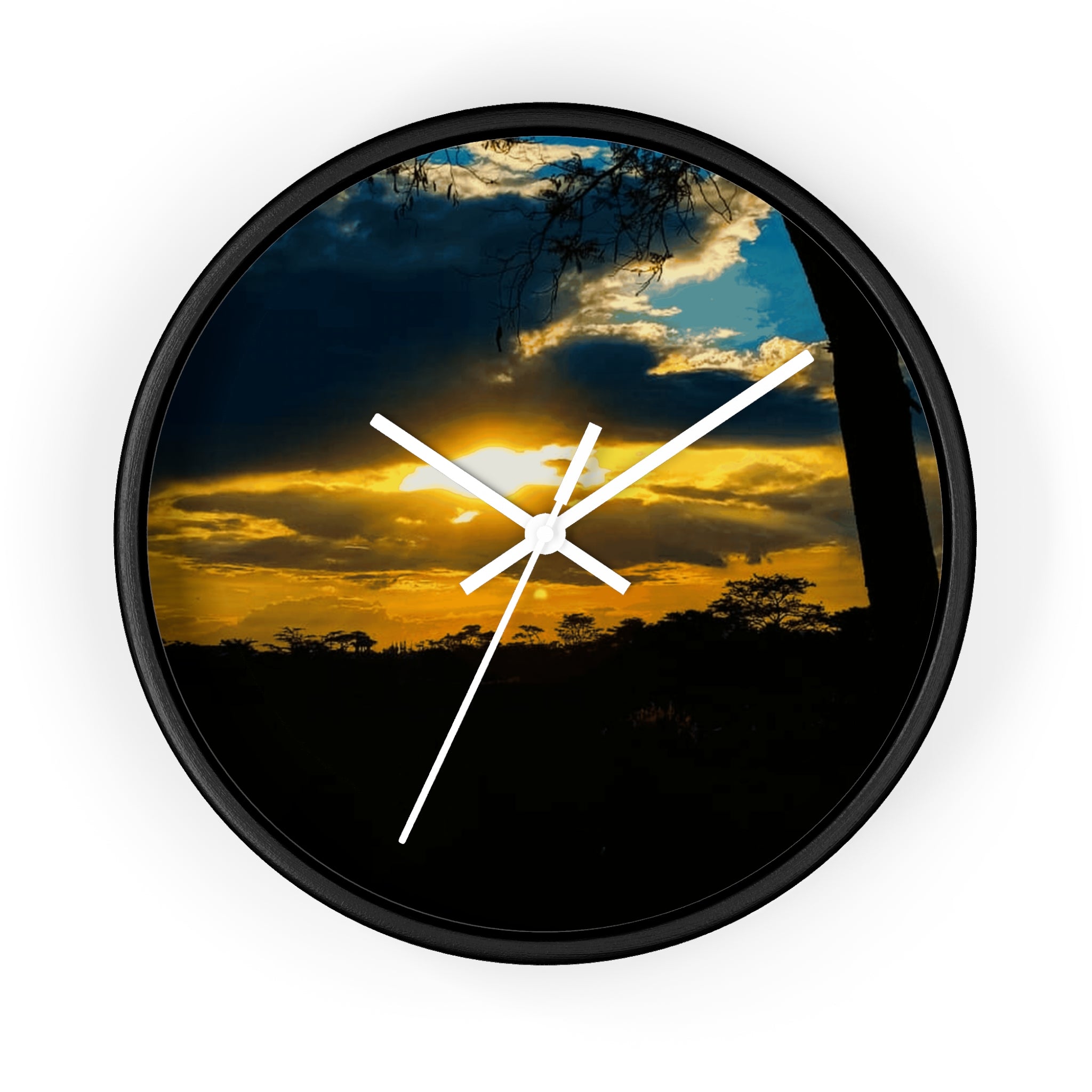 Sunset Silhouette Wall Clock — Golden Sky Decorative Clock